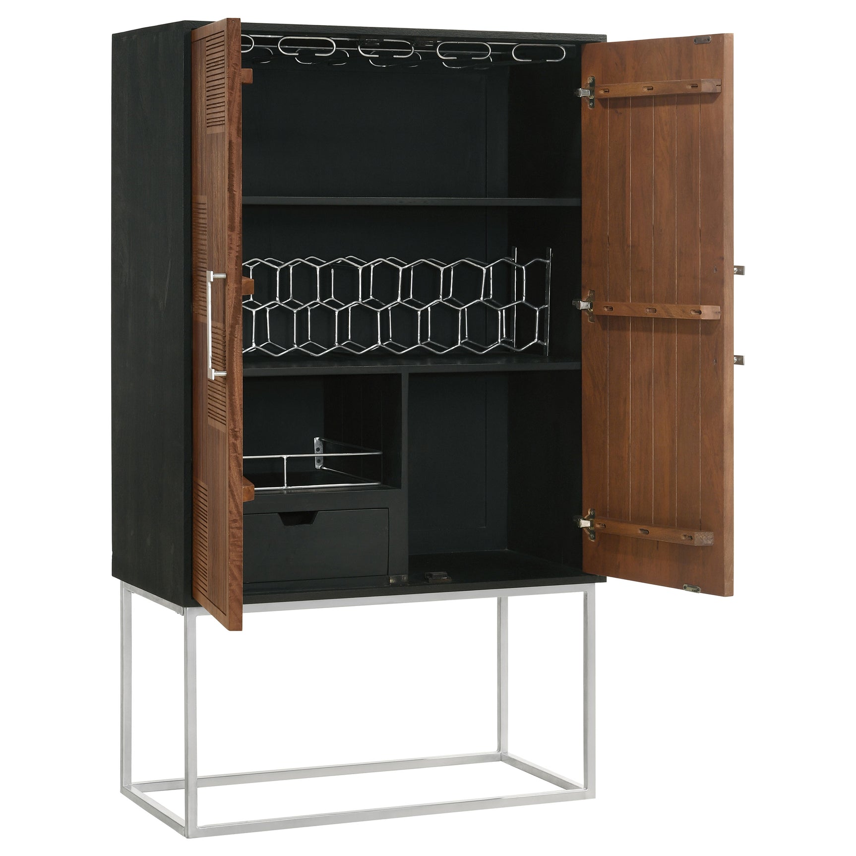 Borman 2-door Home Bar Cabinet Wine Storage Walnut and Black - Tampa Furniture Outlet