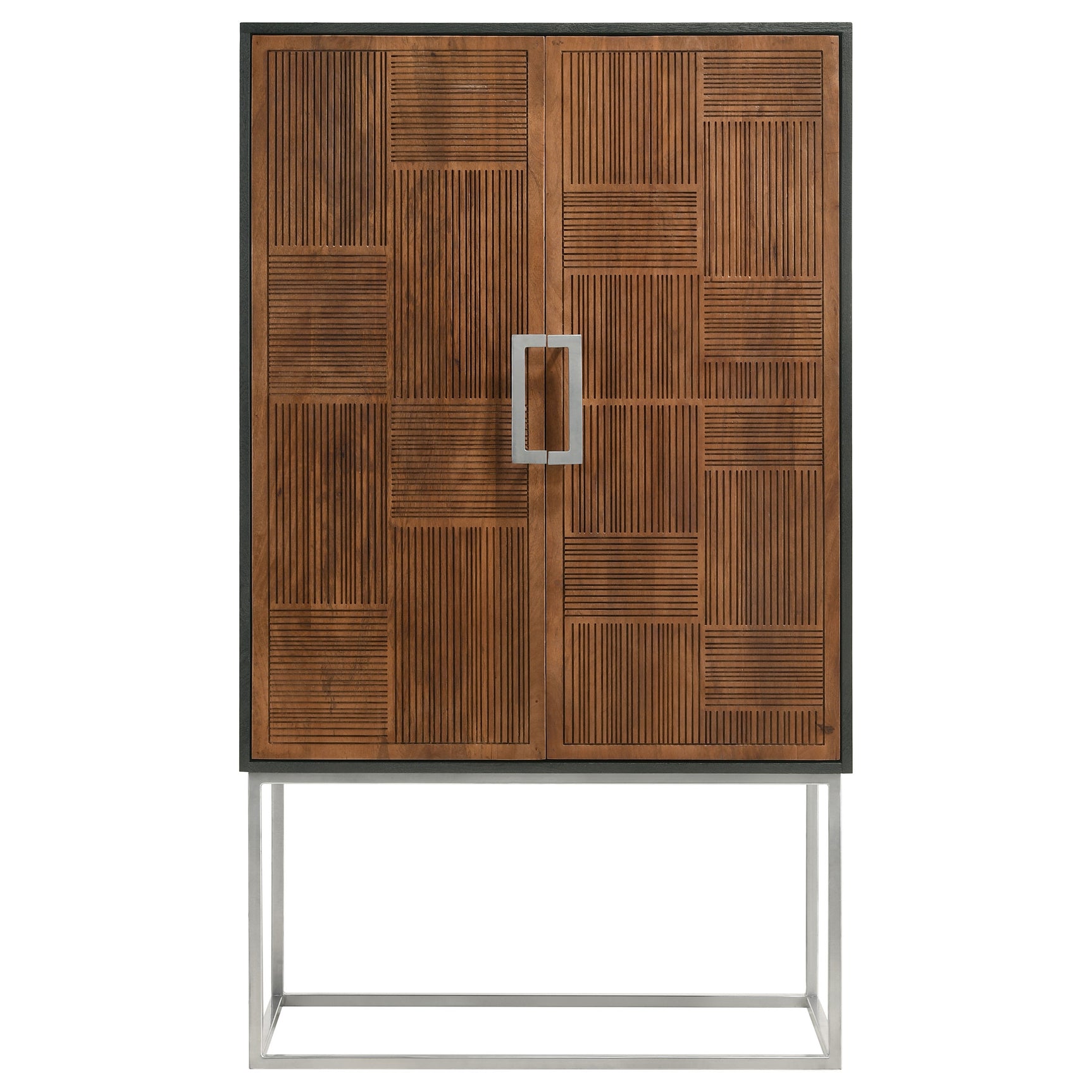 Borman 2-door Home Bar Cabinet Wine Storage Walnut and Black - Tampa Furniture Outlet