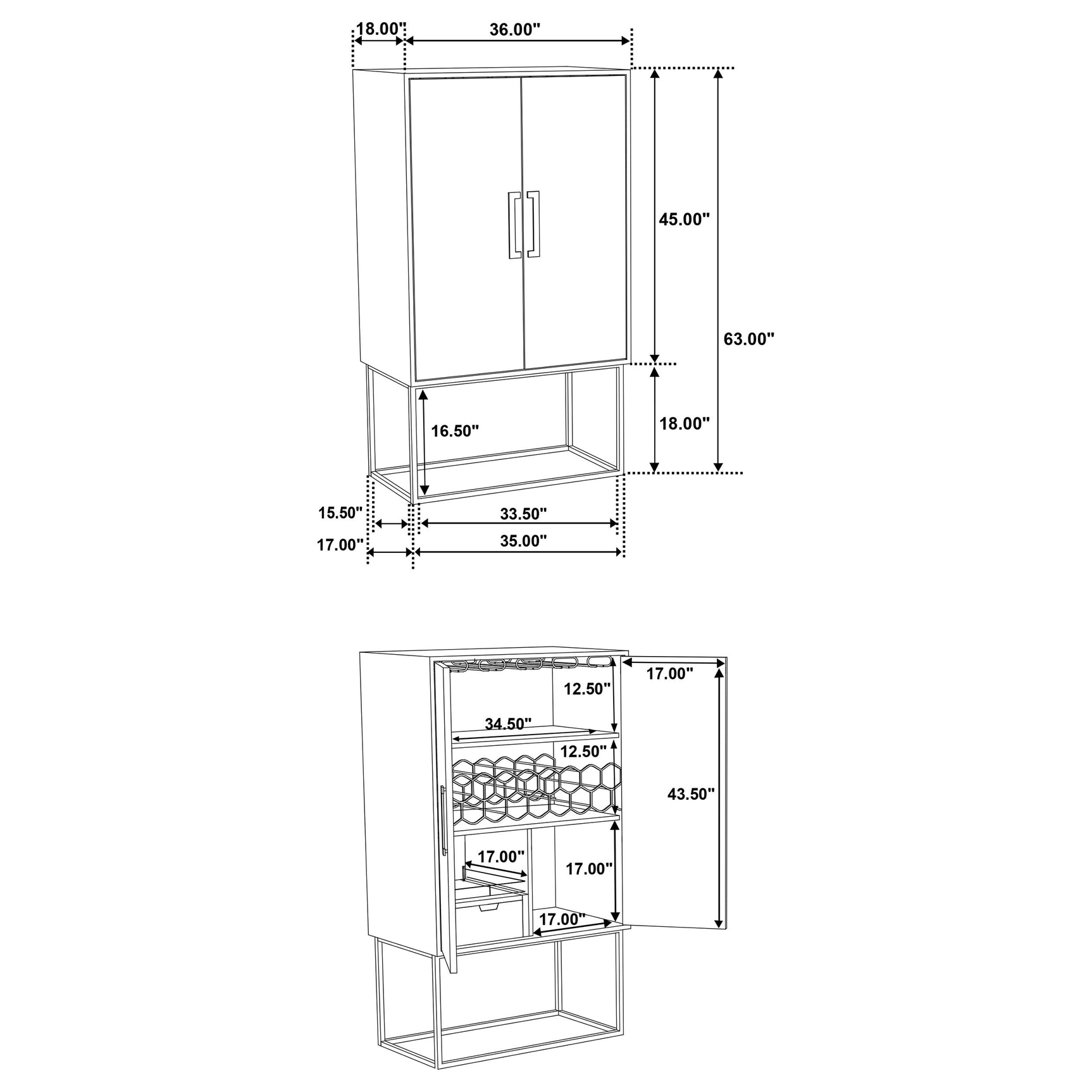 Borman 2-door Home Bar Cabinet Wine Storage Walnut and Black - Tampa Furniture Outlet