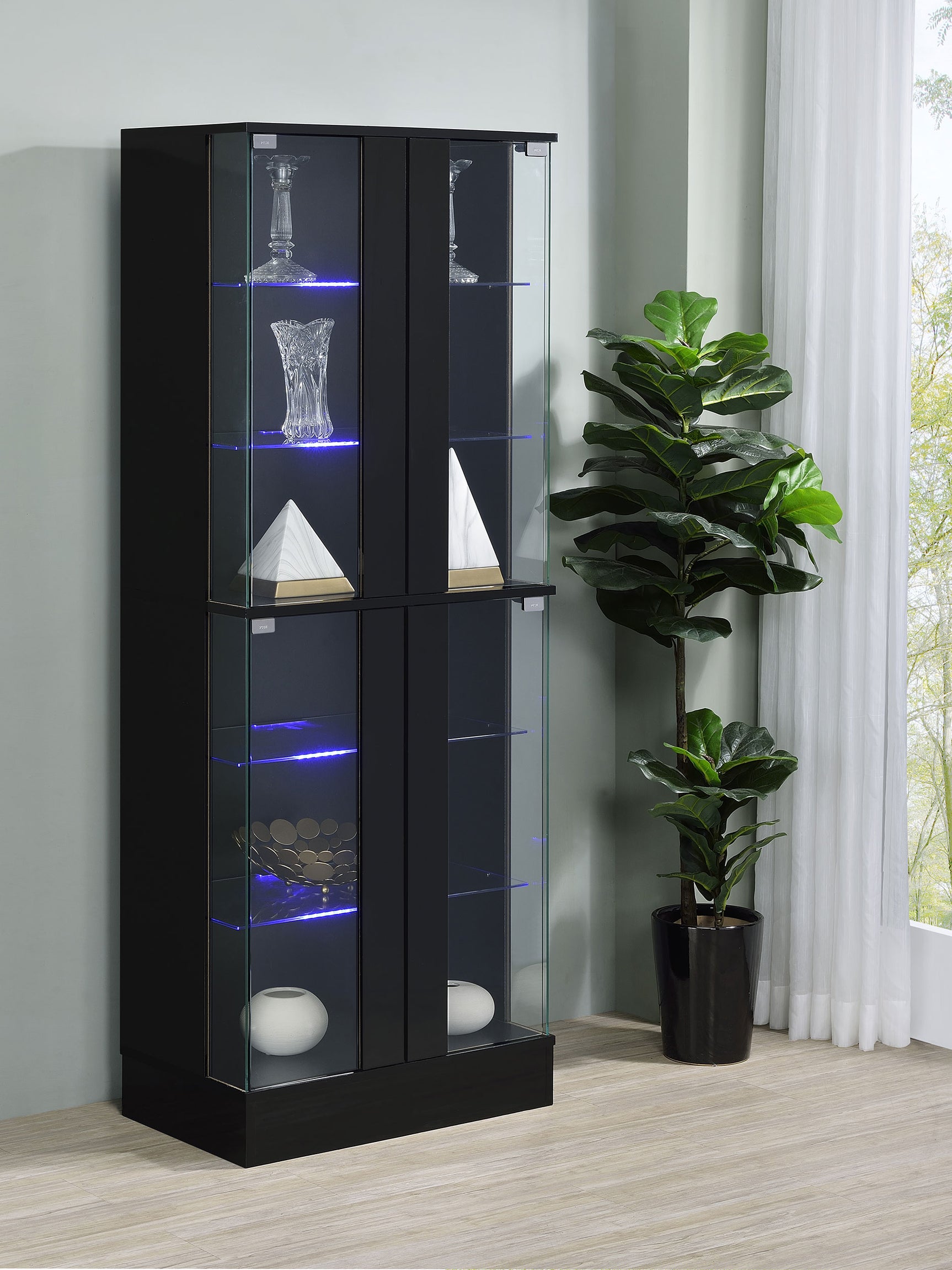 Cabra 4-door LED Curio Display Cabinet Black High Gloss - Tampa Furniture Outlet
