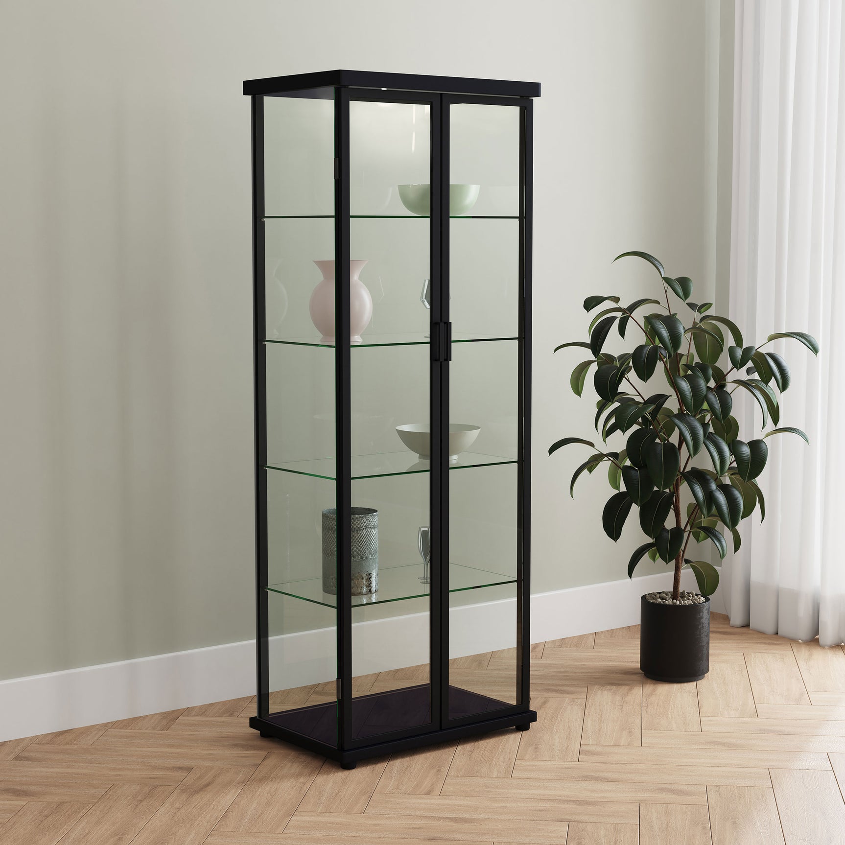 Aero 4-shelf Display Curio Cabinet with LED Lighting Black - Tampa Furniture Outlet