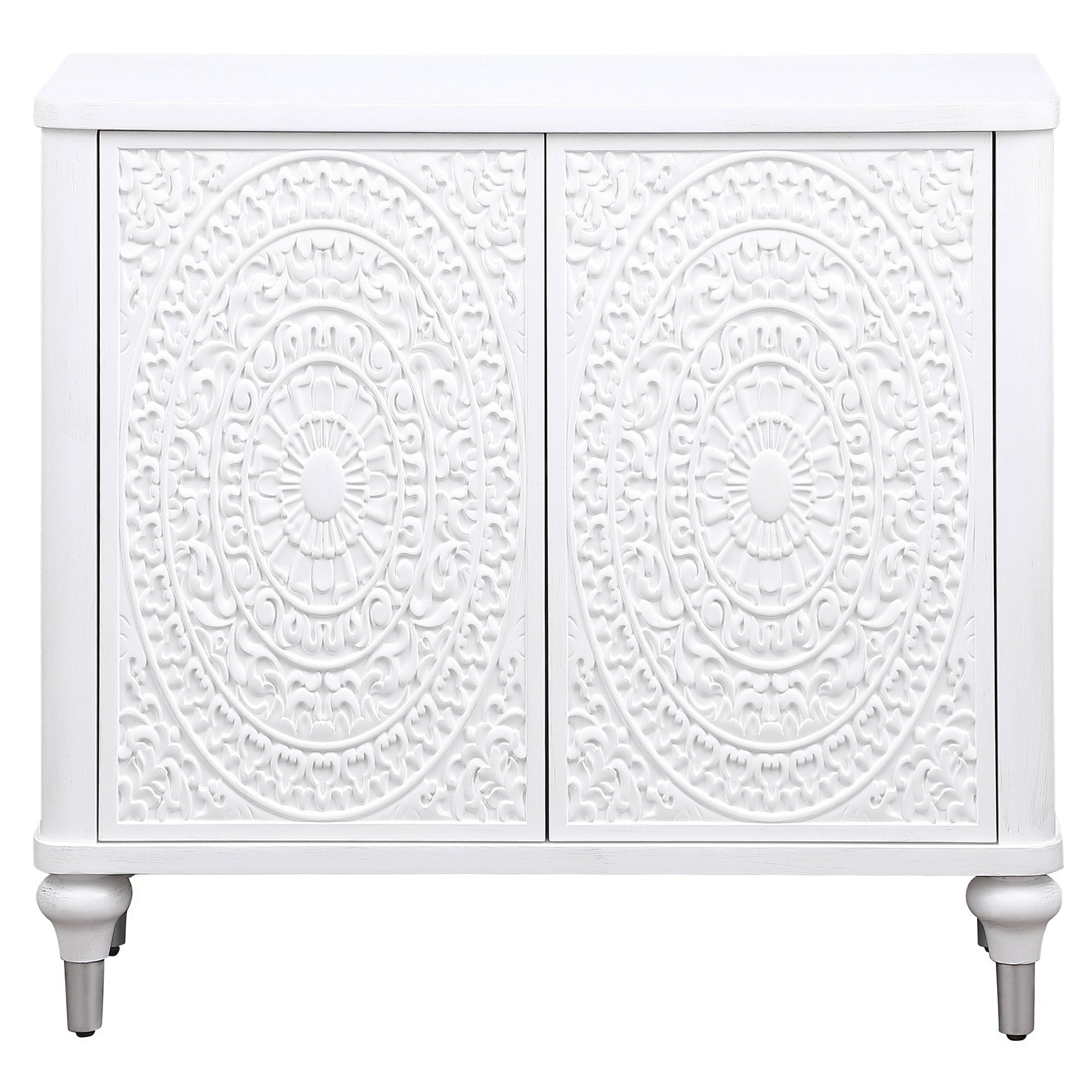 Cardella 2-door Mandala Accent Cabinet Distressed White - Tampa Furniture Outlet