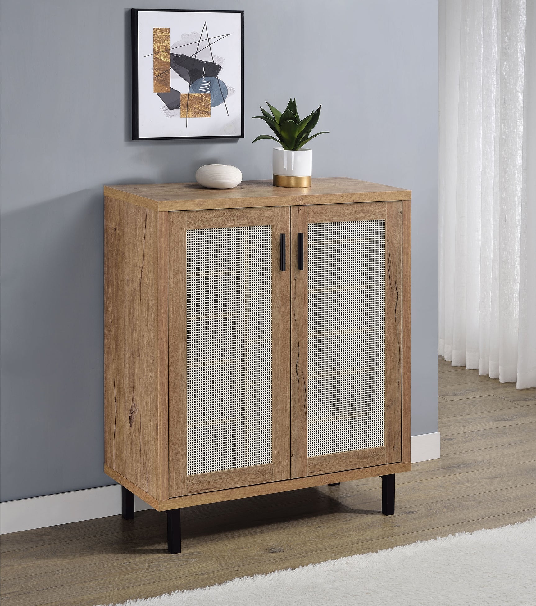 Teller 2-door Shoe Storage Cabinet Natural Oak - Tampa Furniture Outlet