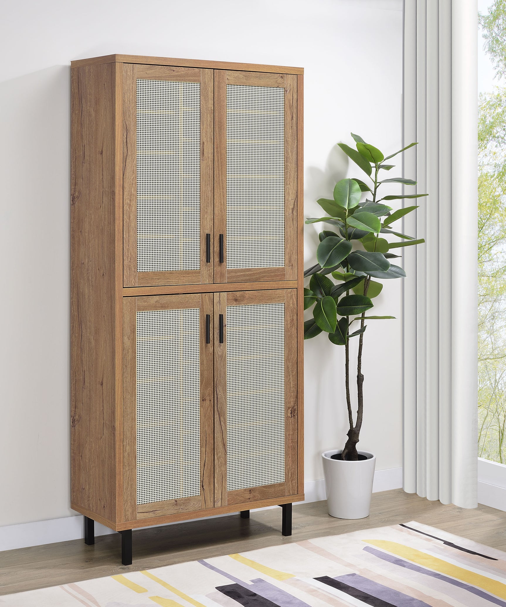 Teller 80-inch 4-door Tall Shoe Storage Cabinet Natural Oak - Tampa Furniture Outlet