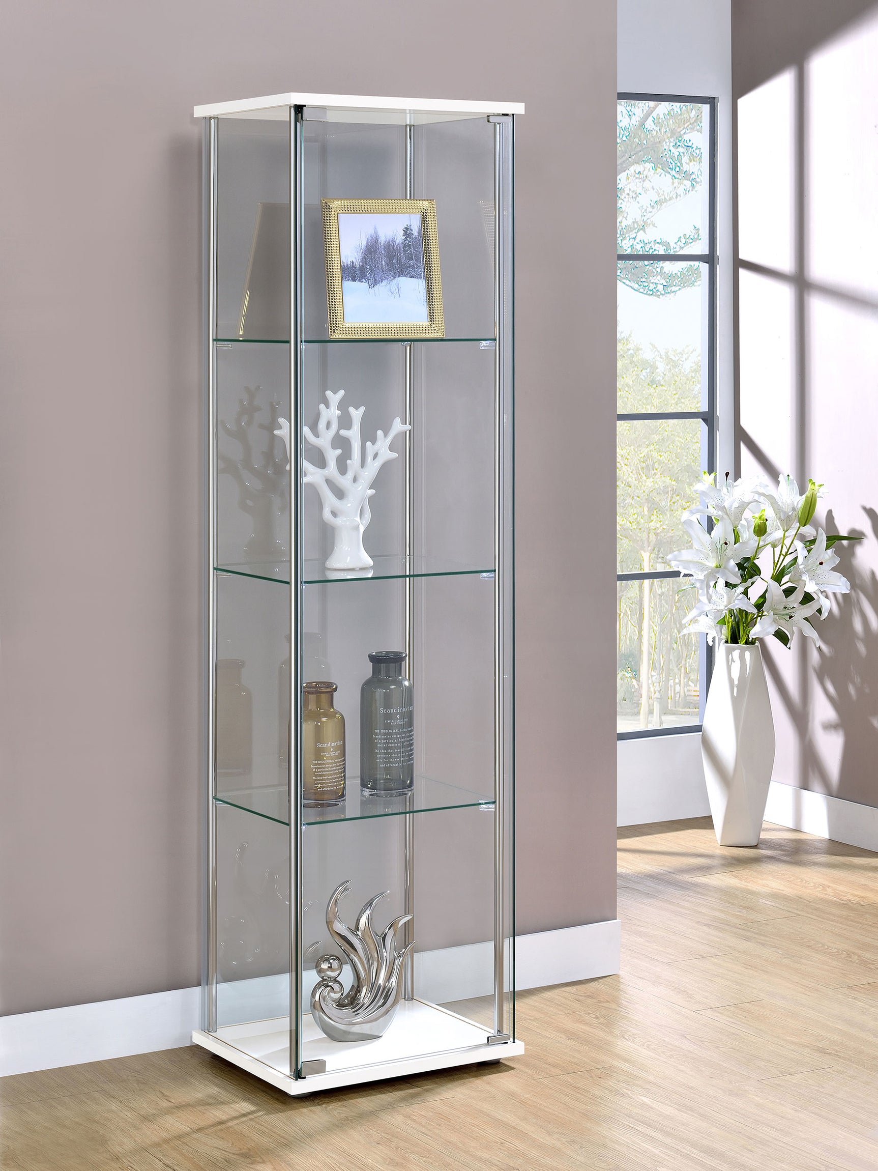 Bellatrix 3-shelf Clear Glass Curio Cabinet White