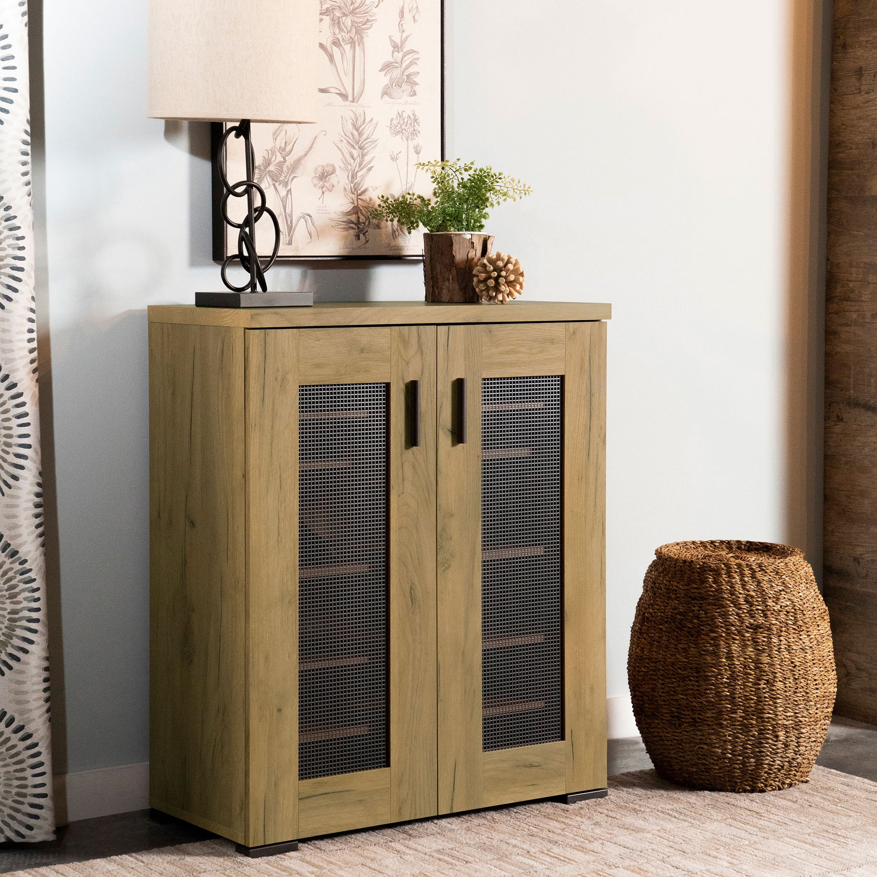 Bristol 6-shelf Engineered Wood Shoe Cabinet Golden Oak - Tampa Furniture Outlet