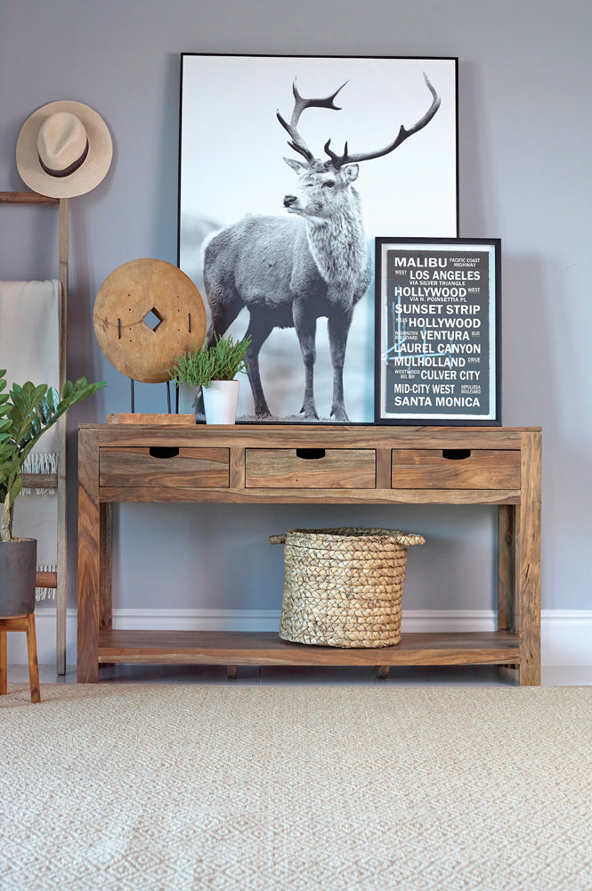 Esther 3-drawer Wood Console Table Natural Sheesham - Tampa Furniture Outlet