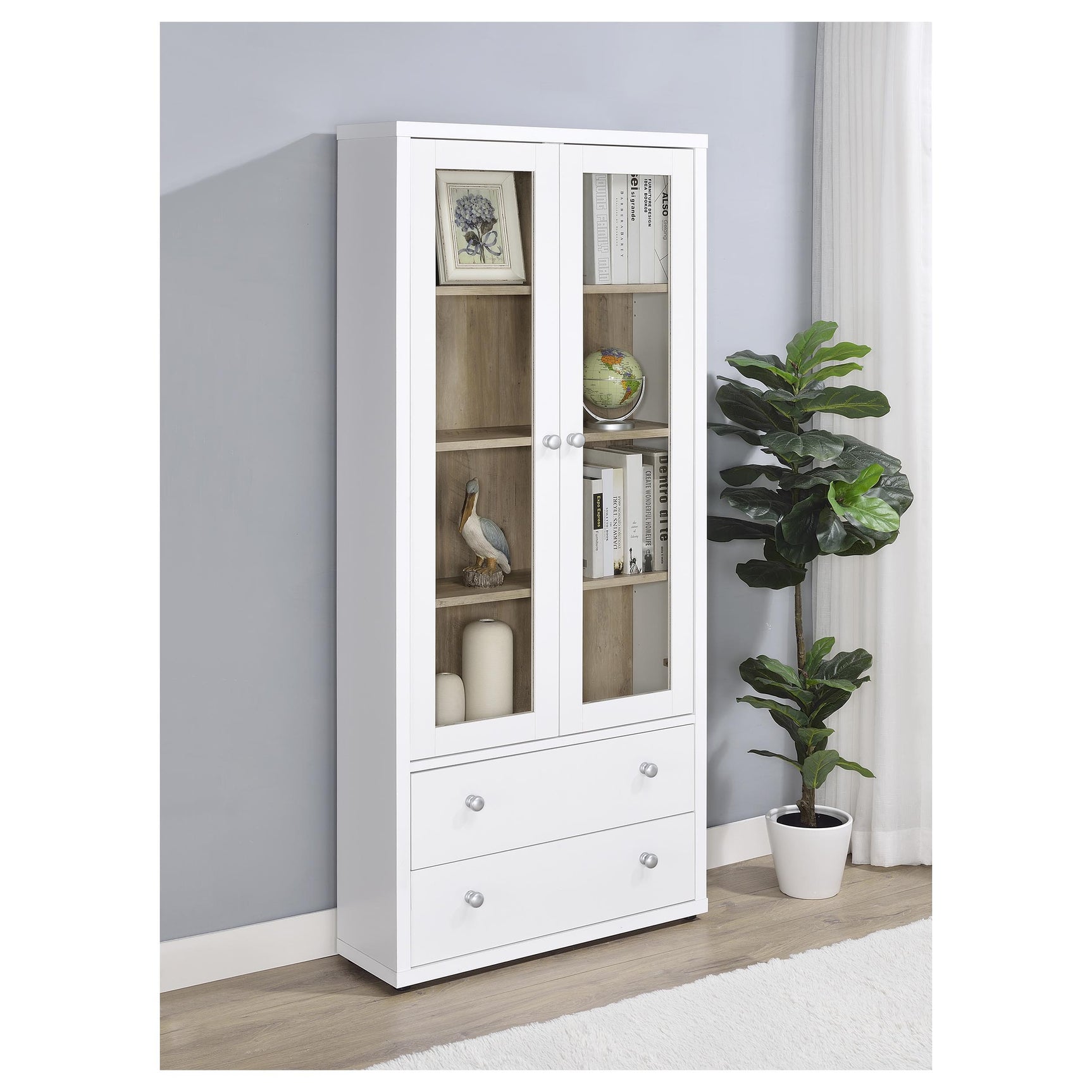 Hawthorne 4-shelf Glass Door Tall Cabinet with Drawers White - Tampa Furniture Outlet