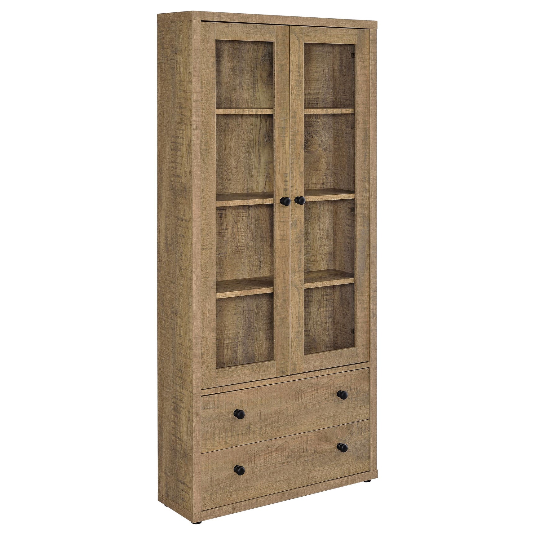 Tampa Furniture Outlet - Coaster - Hawthorne 4-shelf Glass Door Tall Cabinet with Drawers Mango - 953479