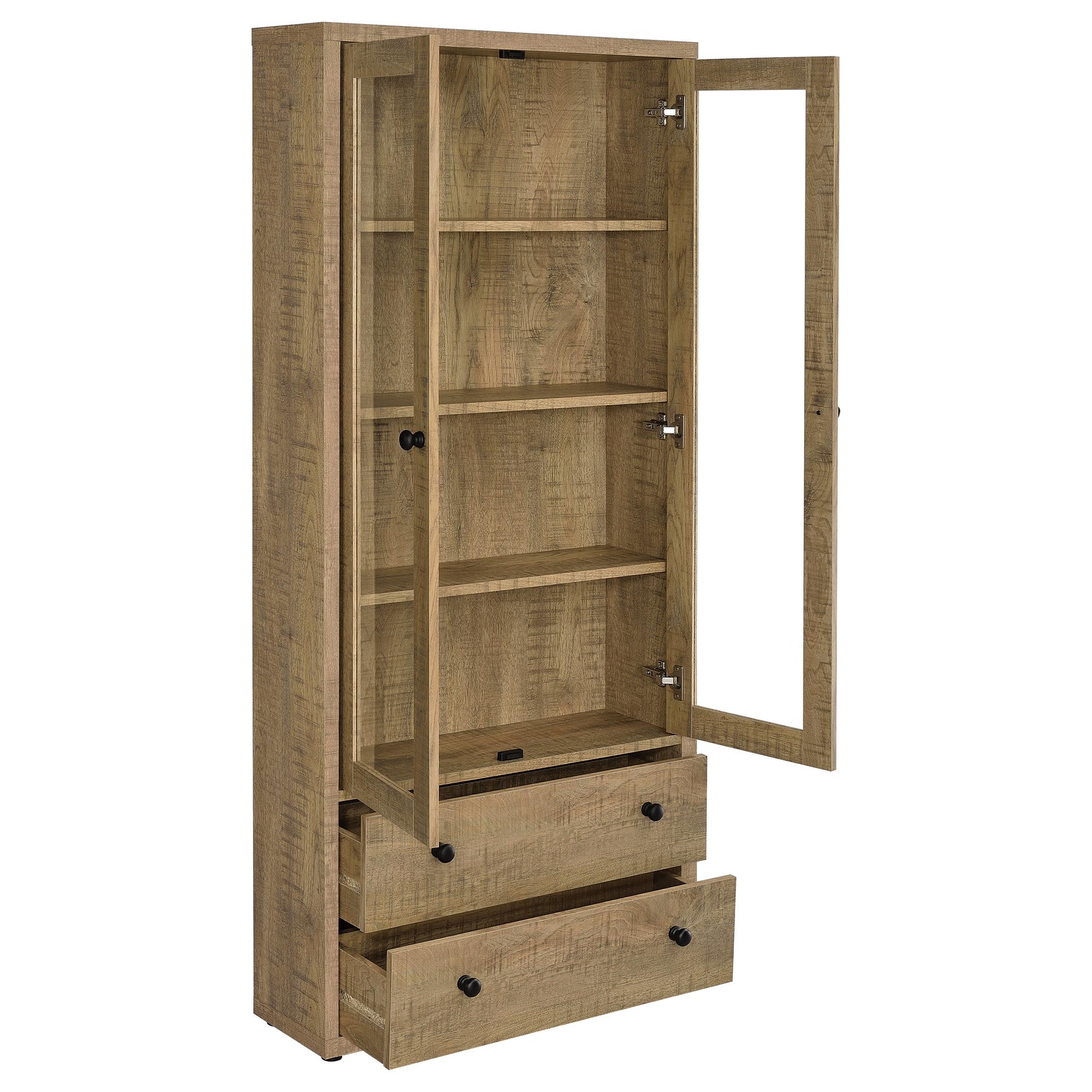 Hawthorne 4-shelf Glass Door Tall Cabinet with Drawers Mango - Tampa Furniture Outlet