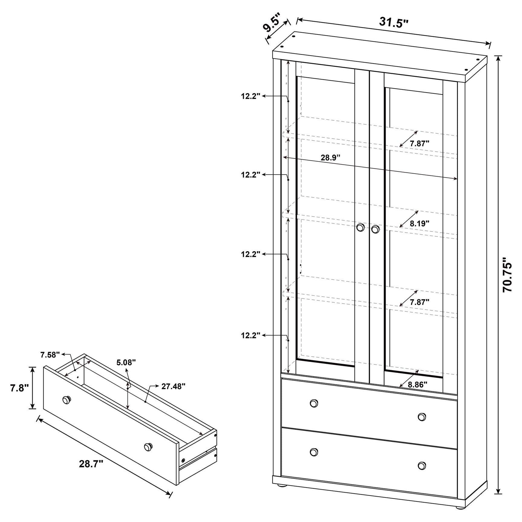 Hawthorne 4-shelf Glass Door Tall Cabinet with Drawers Mango - Tampa Furniture Outlet
