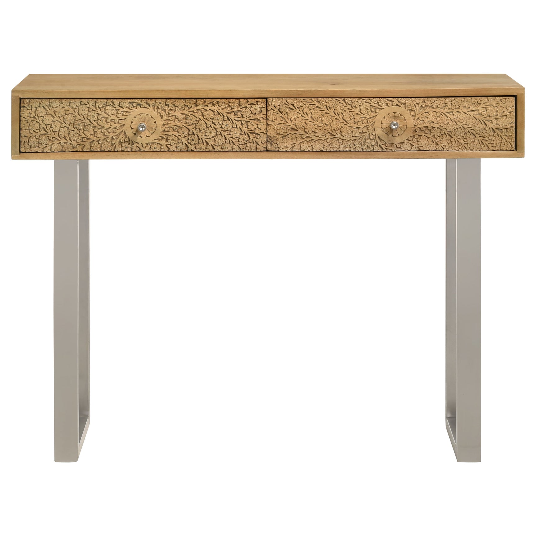 Draco 2-drawer Console Table Hand Carved Details Natural - Tampa Furniture Outlet