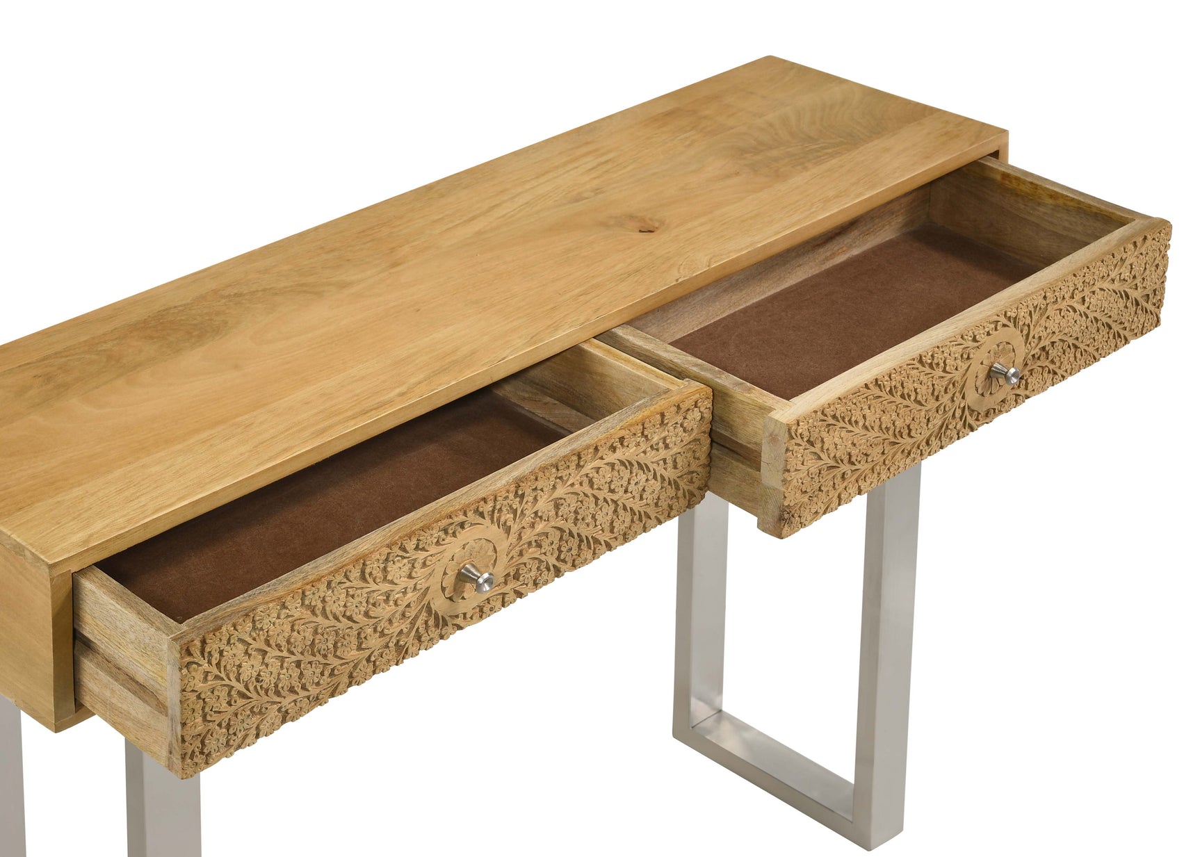 Draco 2-drawer Console Table Hand Carved Details Natural - Tampa Furniture Outlet