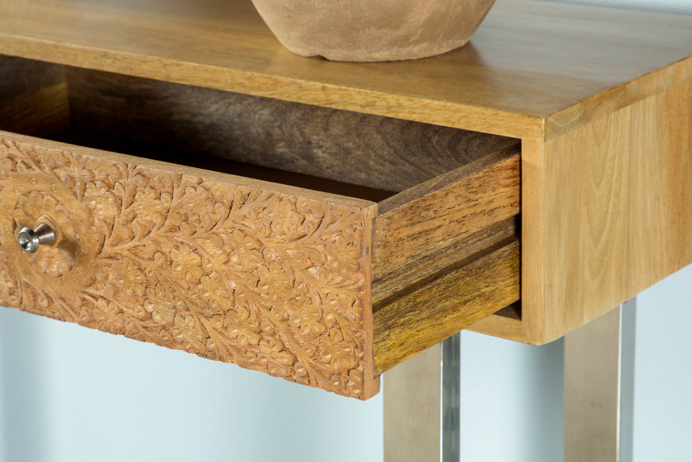 Draco 2-drawer Console Table Hand Carved Details Natural - Tampa Furniture Outlet