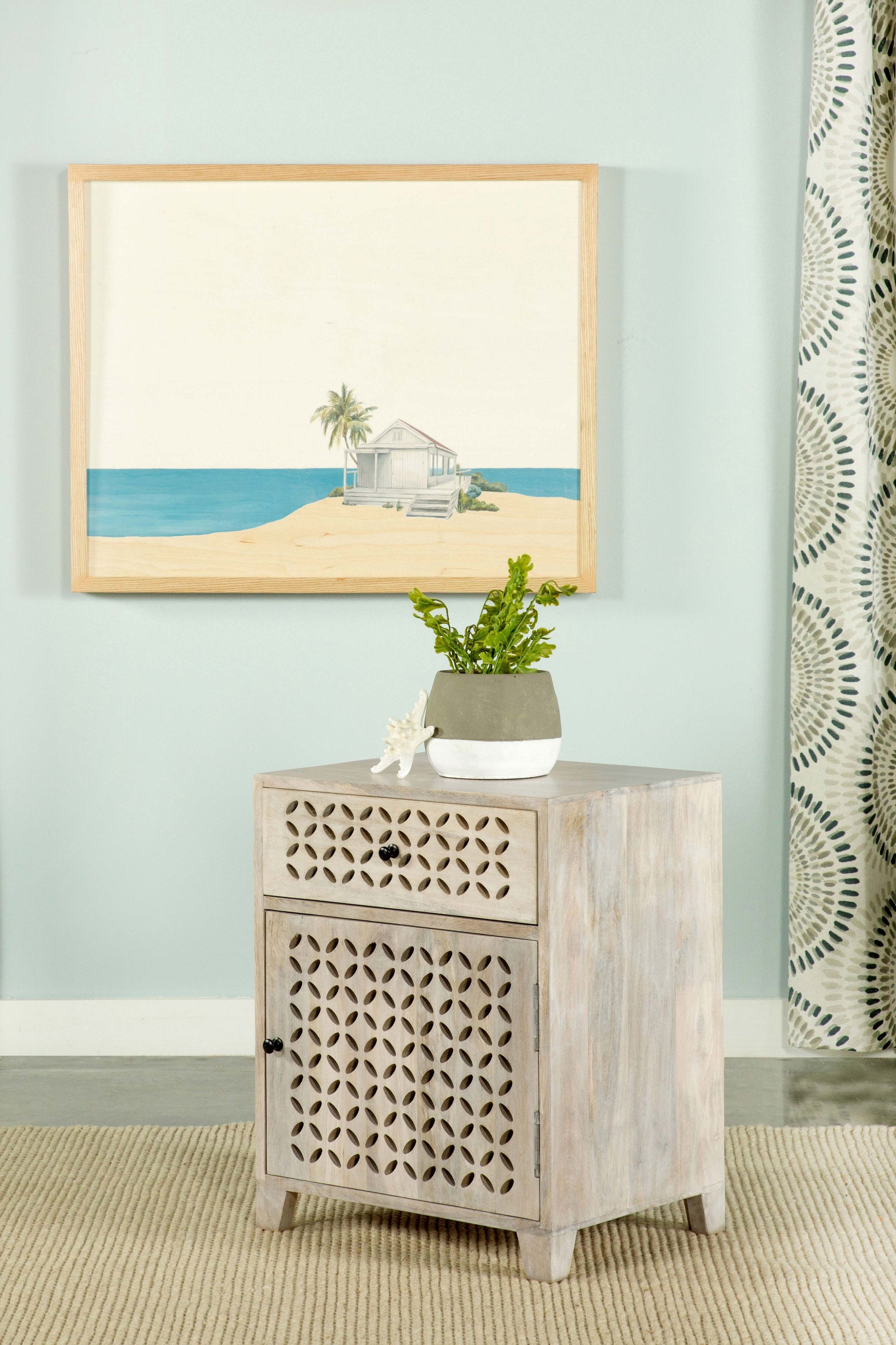 August 1-drawer Trellis Pattern Storage Cabinet White Washed - Tampa Furniture Outlet