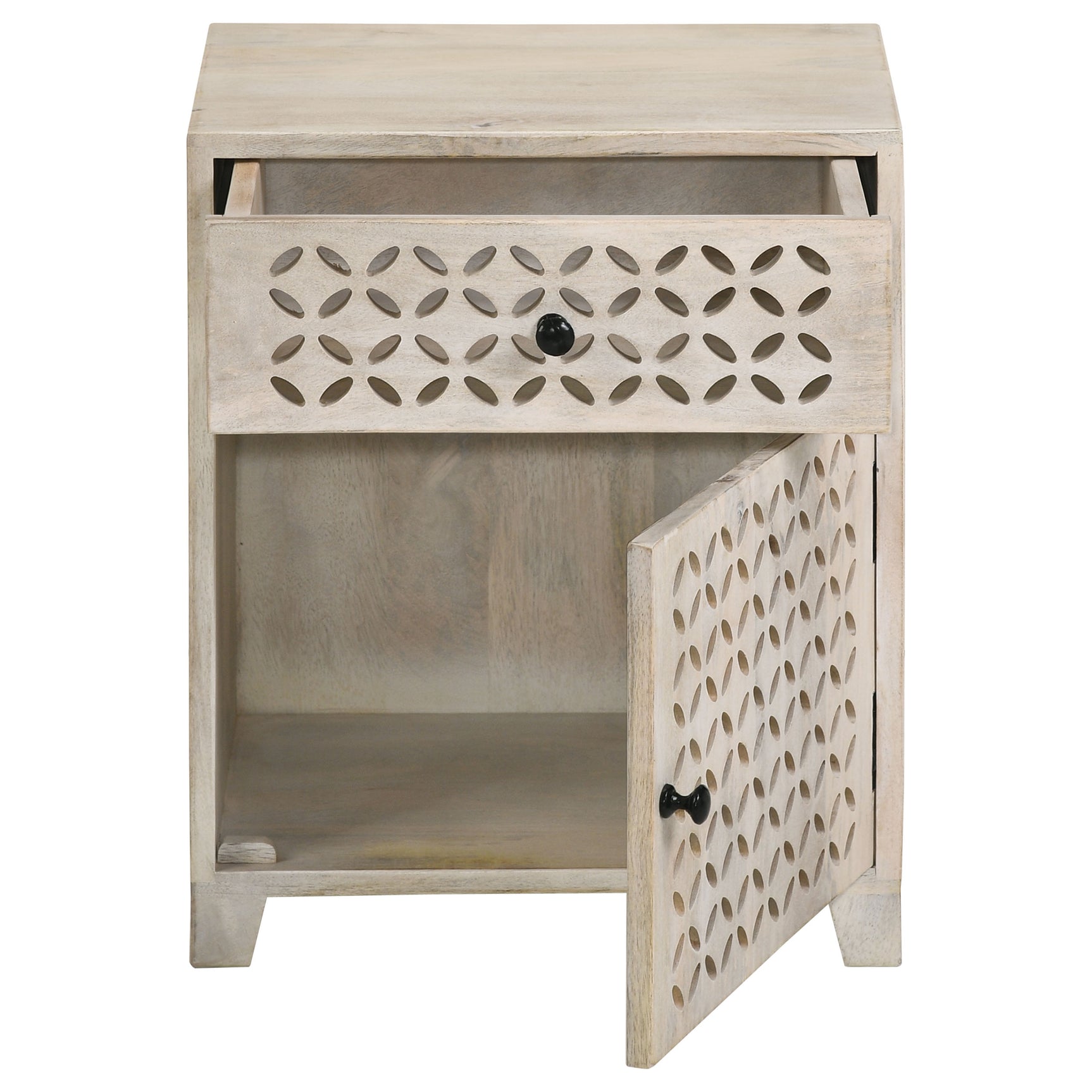 August 1-drawer Trellis Pattern Storage Cabinet White Washed - Tampa Furniture Outlet