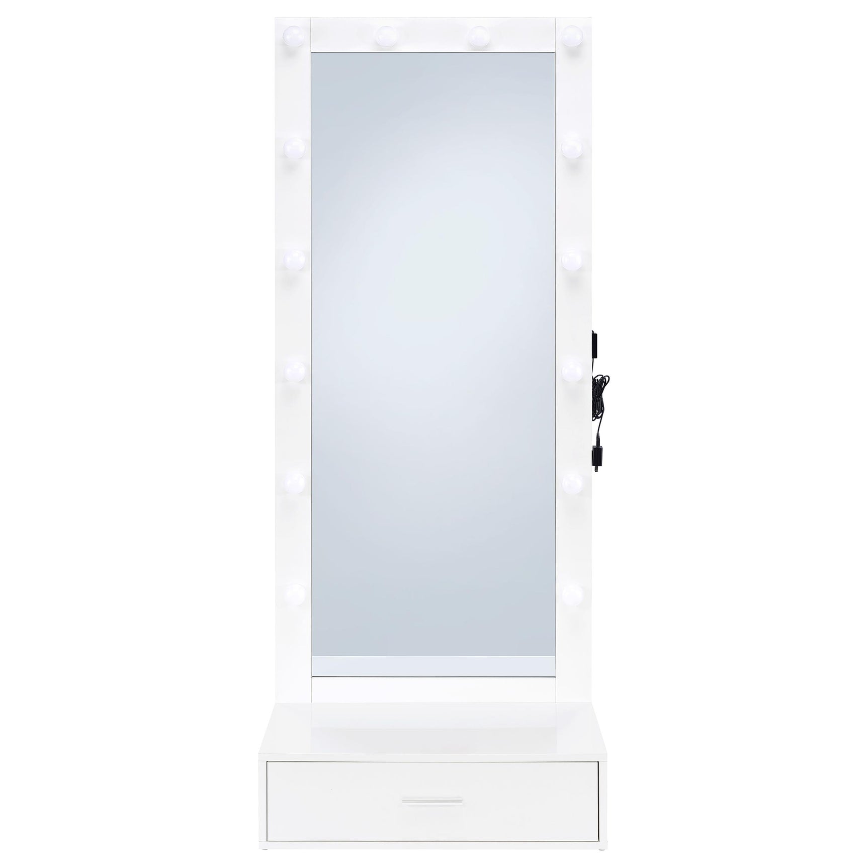 Spector 1-drawer Lighted Full-Length Floor Mirror White High Gloss