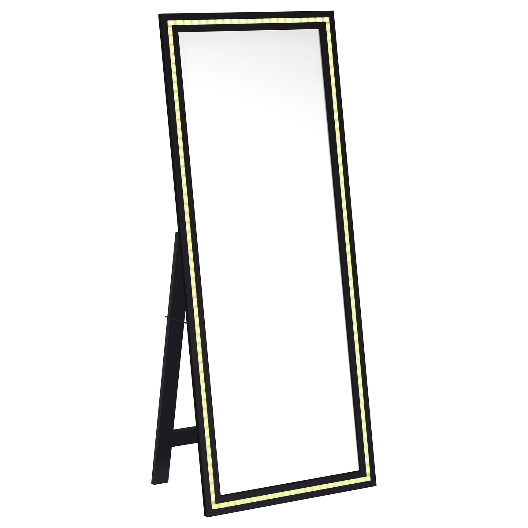 Windrose 28 x 67 Inch Tempered LED Standing Mirror Black - Tampa Furniture Outlet