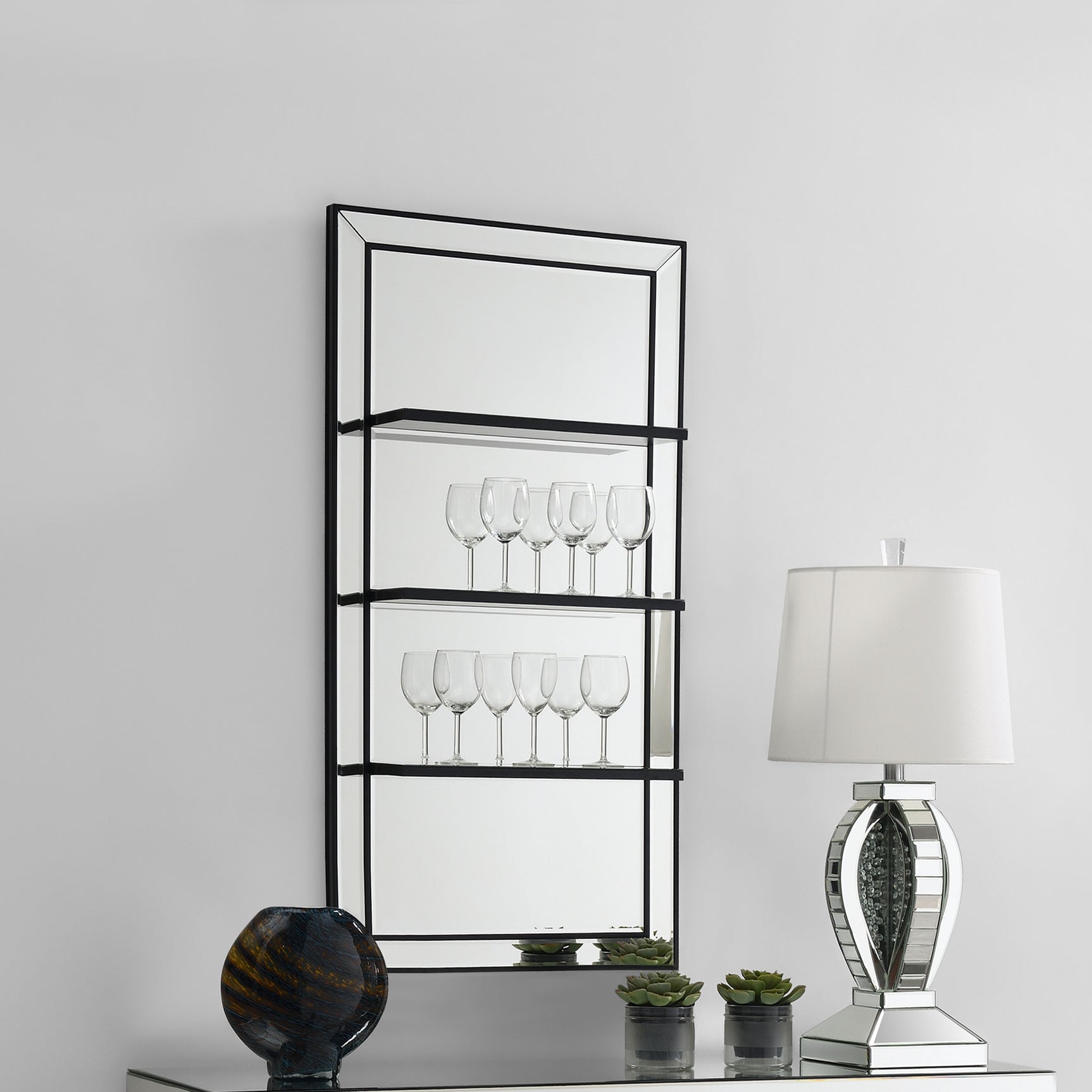 Oriel 24 x 47 Inch Rectangular 3-Shelf Wall Mirror Silver - Tampa Furniture Outlet