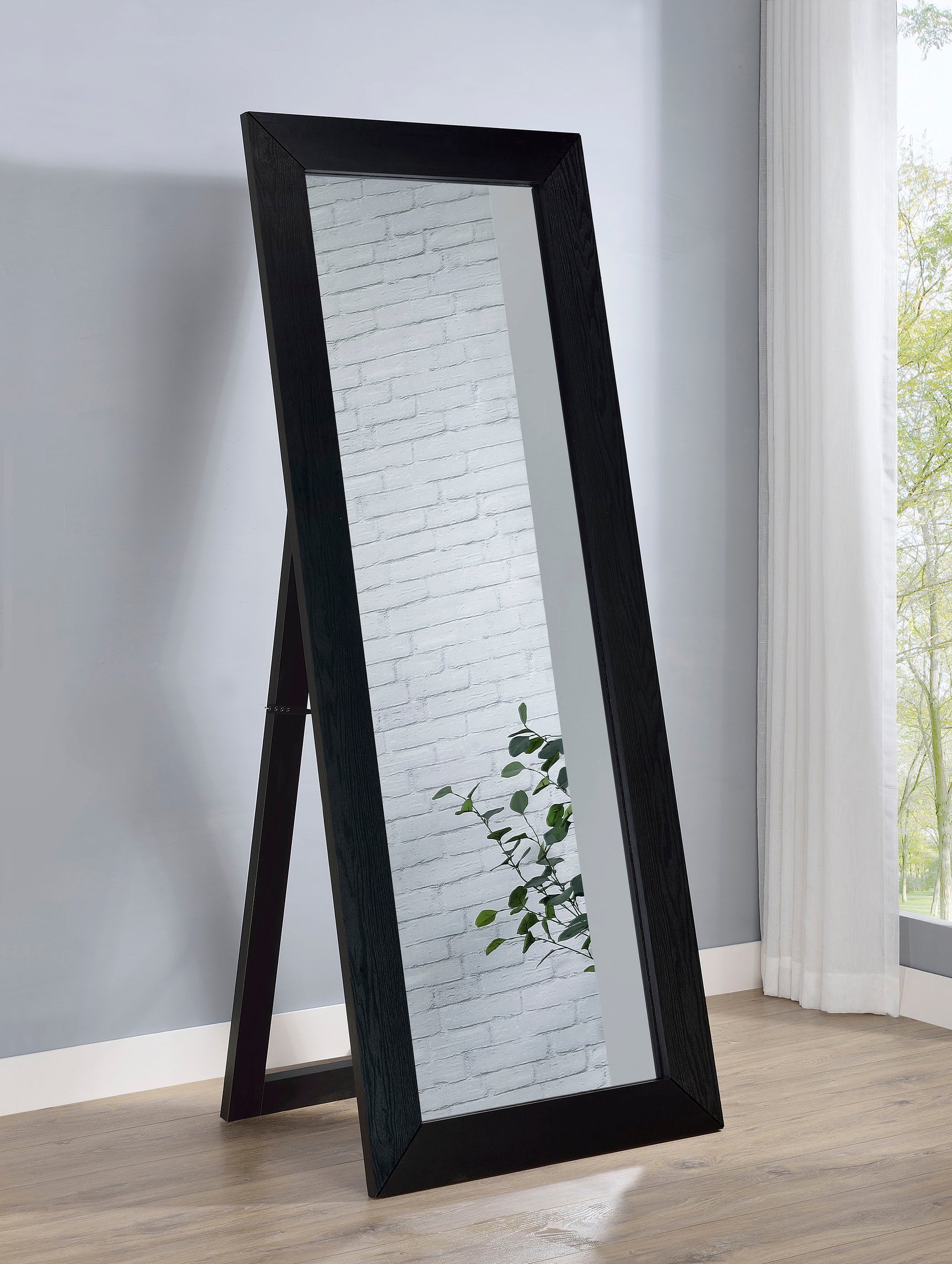 Cadence Tempered Glass Full Length Standing Mirror Black Oak - Tampa Furniture Outlet