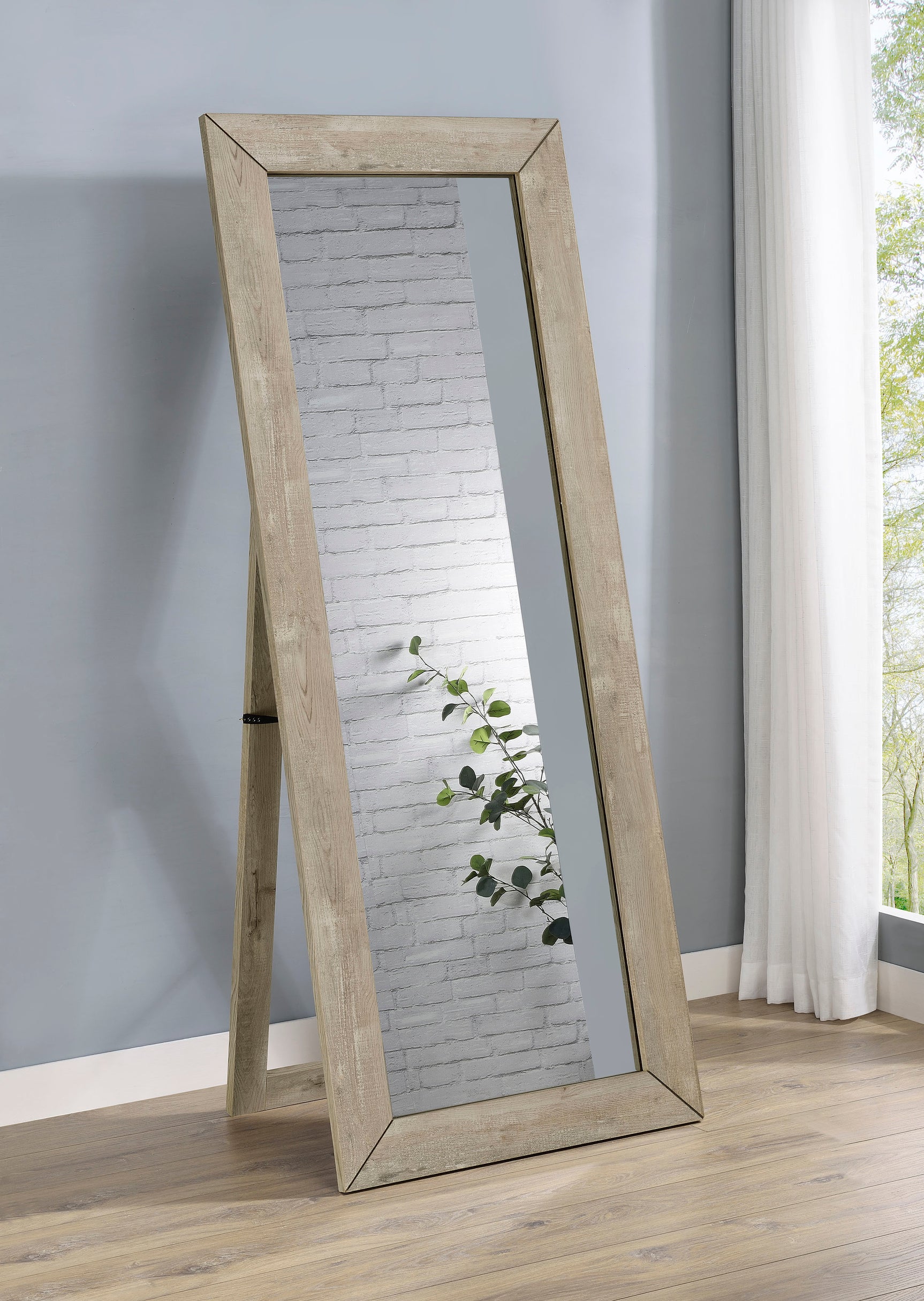 Cadence Tempered Glass Full Length Mirror Grey Washed Oak - Tampa Furniture Outlet