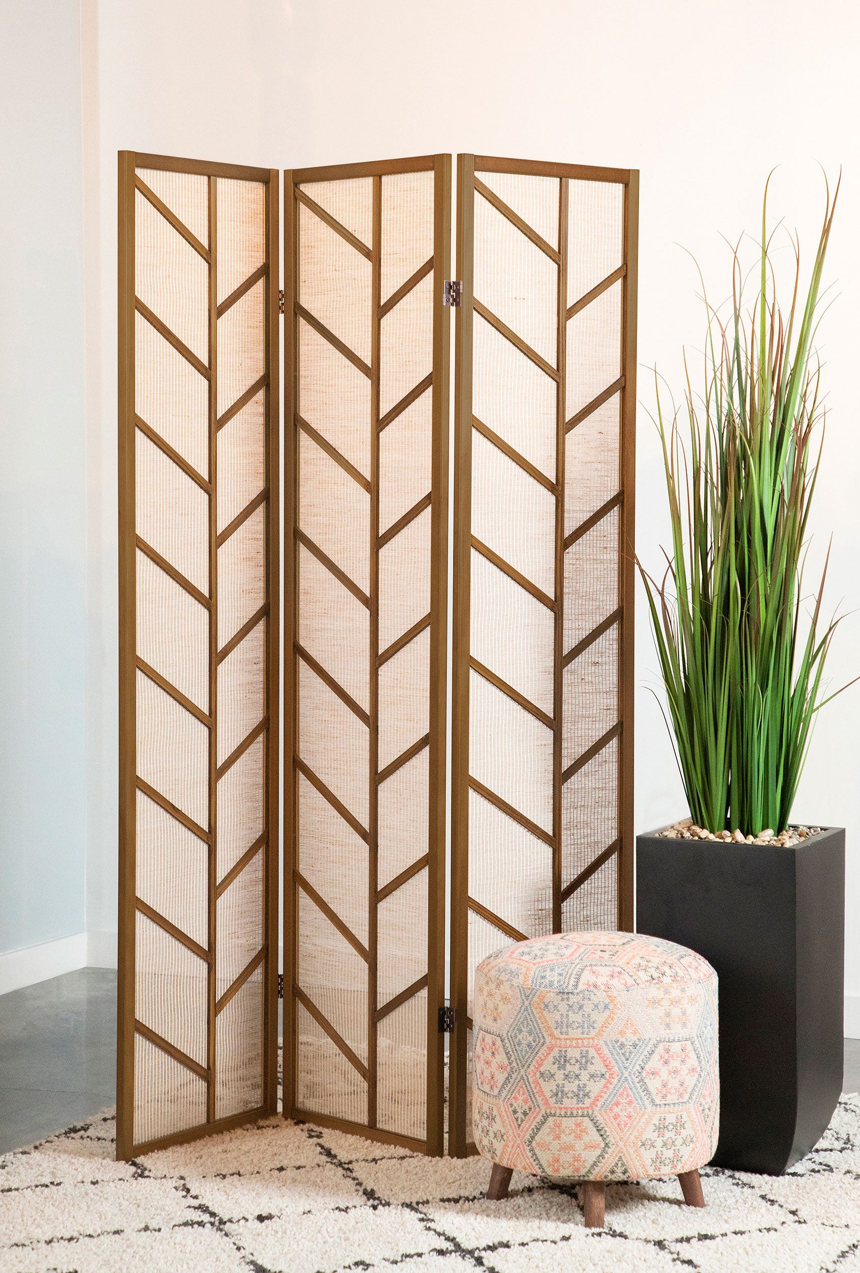 Mila 3-Panel Room Divider Folding Shoji Screen Walnut - Tampa Furniture Outlet