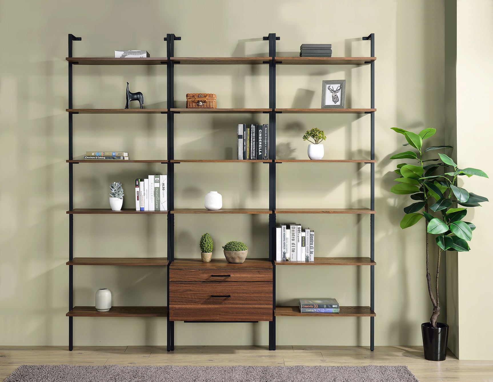 Owens 96-inch 6-shelf Wall Bookshelf Walnut - Tampa Furniture Outlet