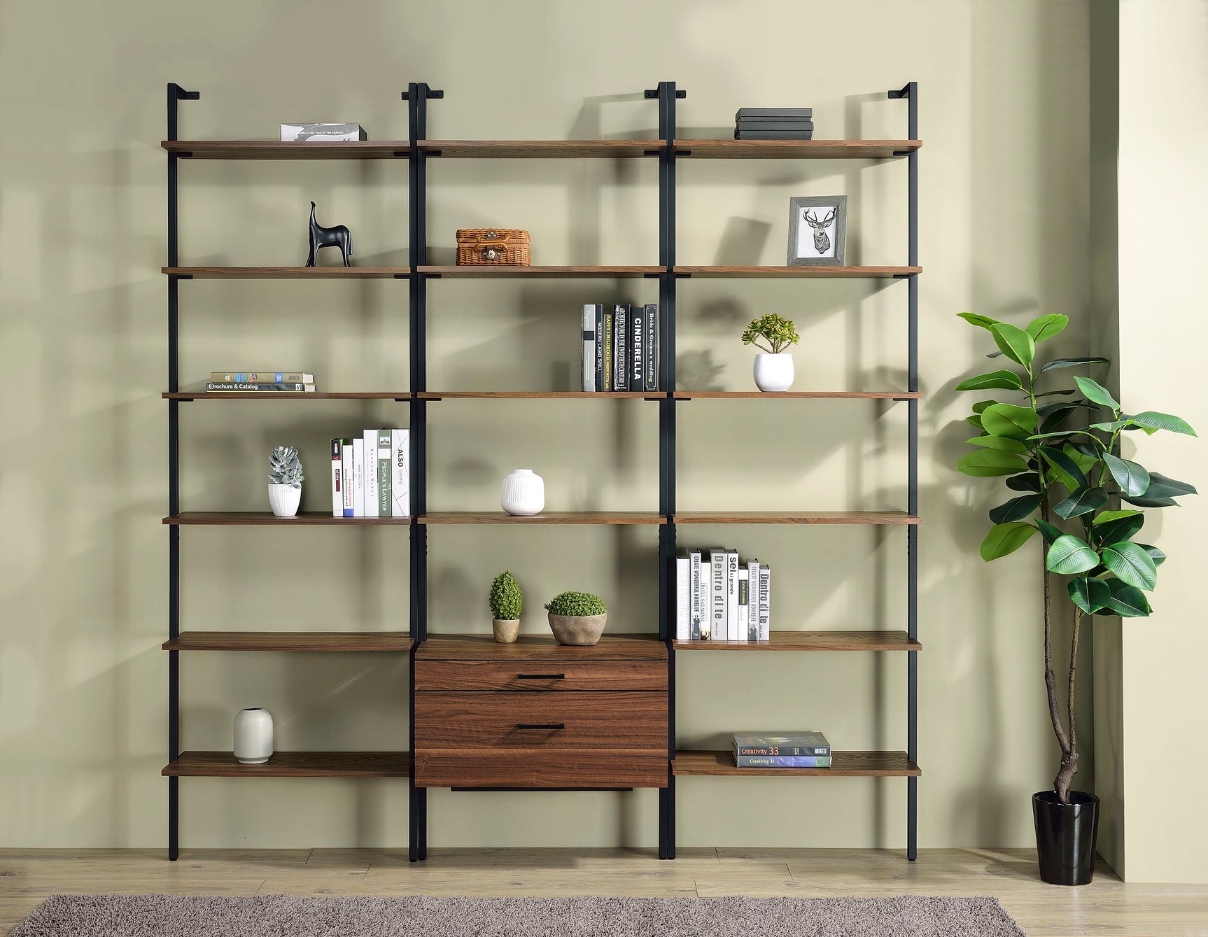Tampa Furniture Outlet - Coaster - Owens 3-piece 96-inch Wall Mounted Bookshelf Set Walnut - 980074-S3