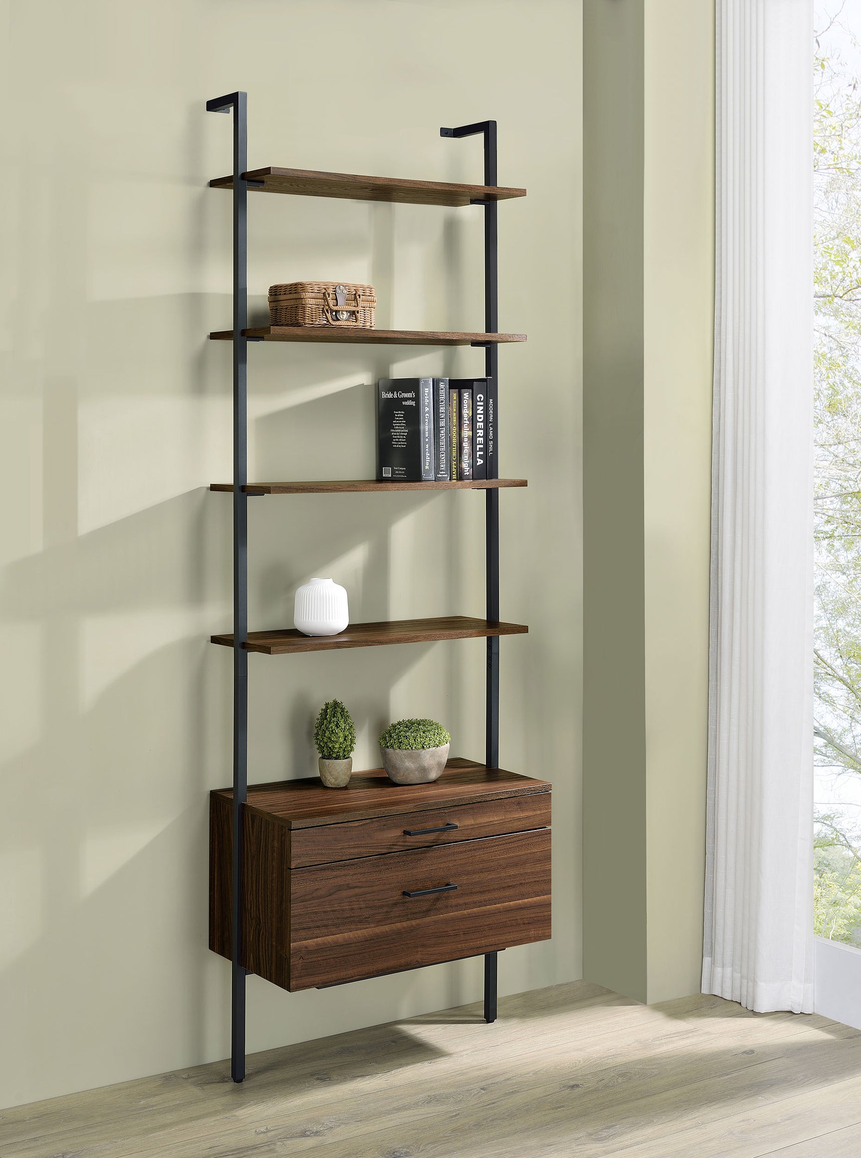Owens 96-inch 4-shelf Storage Wall Bookshelf Walnut - Tampa Furniture Outlet