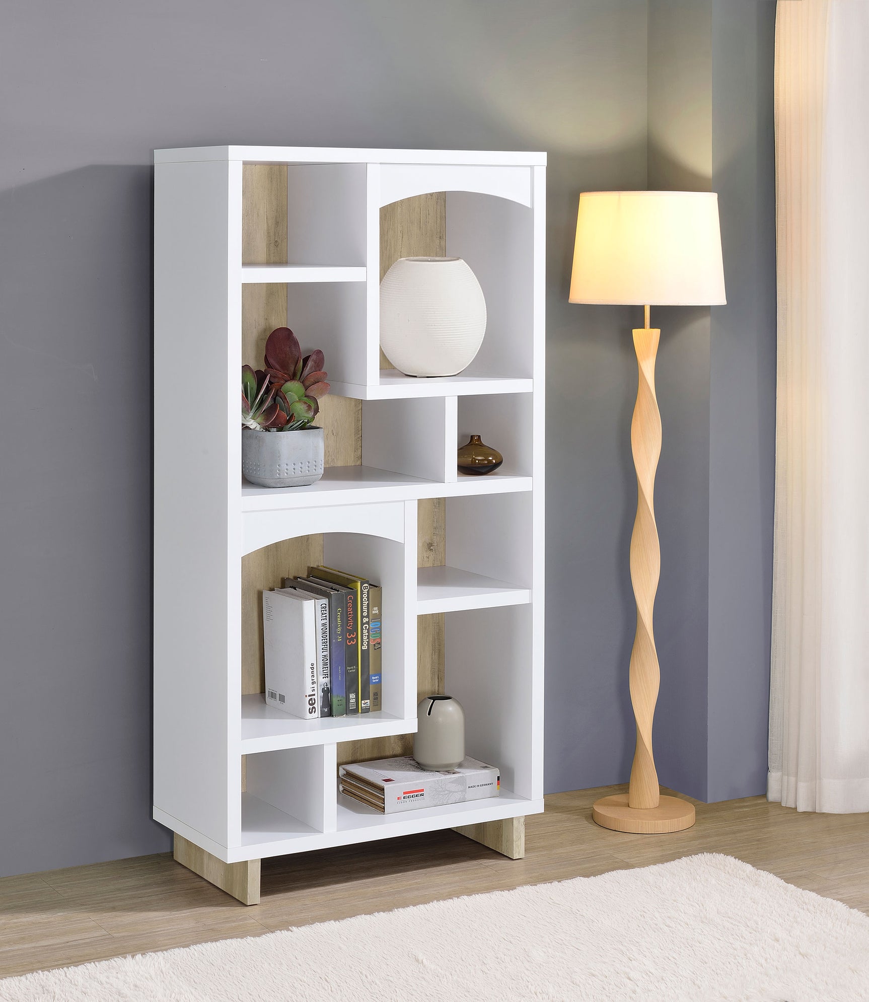 Dalton 65-inch 6-shelf Bookcase White and Distressed Pine - Tampa Furniture Outlet