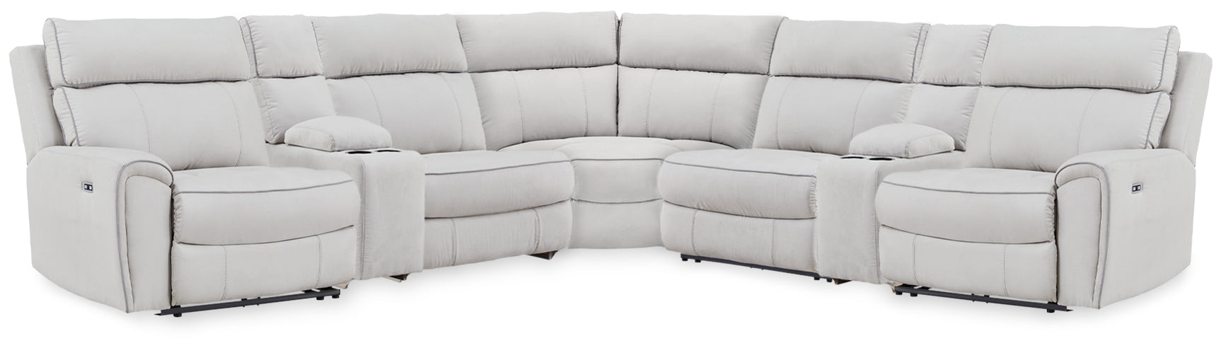Tampa Furniture Outlet - Ashley Furniture - Social Pointe Sectional - 7-Piece Reclining Sectional with Storage Consoles / Pearl/Ash - PC98802S34