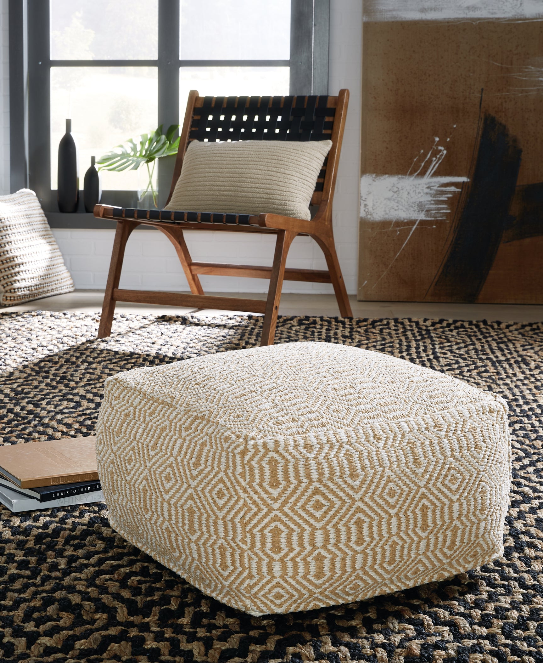 Tampa Furniture Outlet - Ashley Furniture - Adamont Pouf - Pouf / Tan/Ivory - A1001059