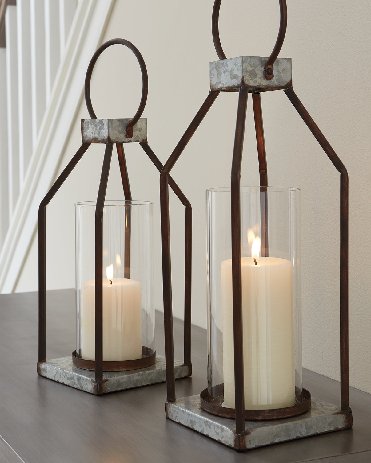 Tampa Furniture Outlet - Ashley Furniture - Diedrick Candle Holder - Lantern Set (Set of 2) / Gray/Black - A2000346