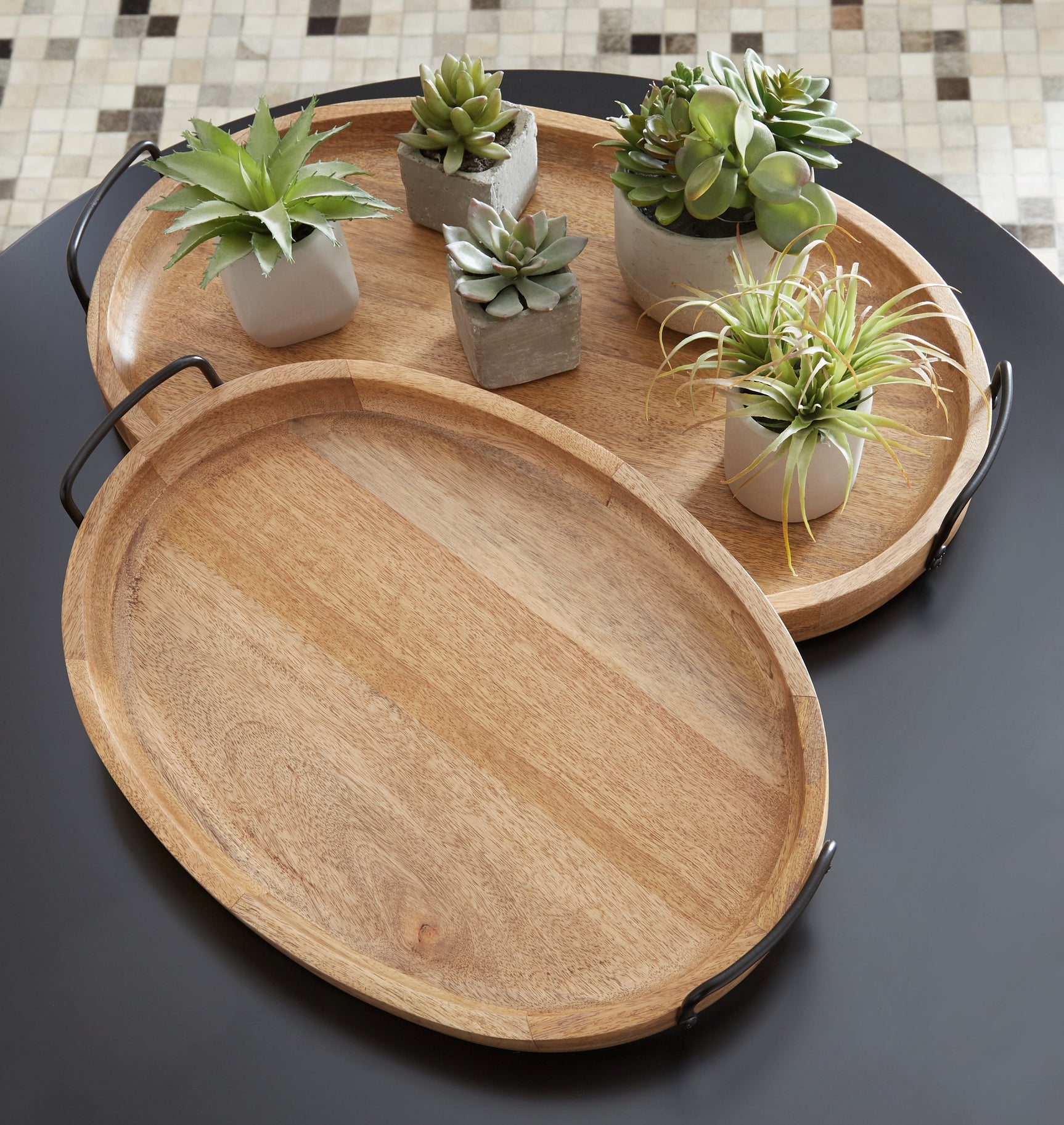 Tampa Furniture Outlet - Ashley Furniture - Jocelyne Tray (Set of 2) - Tray Set (Set of 2) / Brown/Black - A2000455