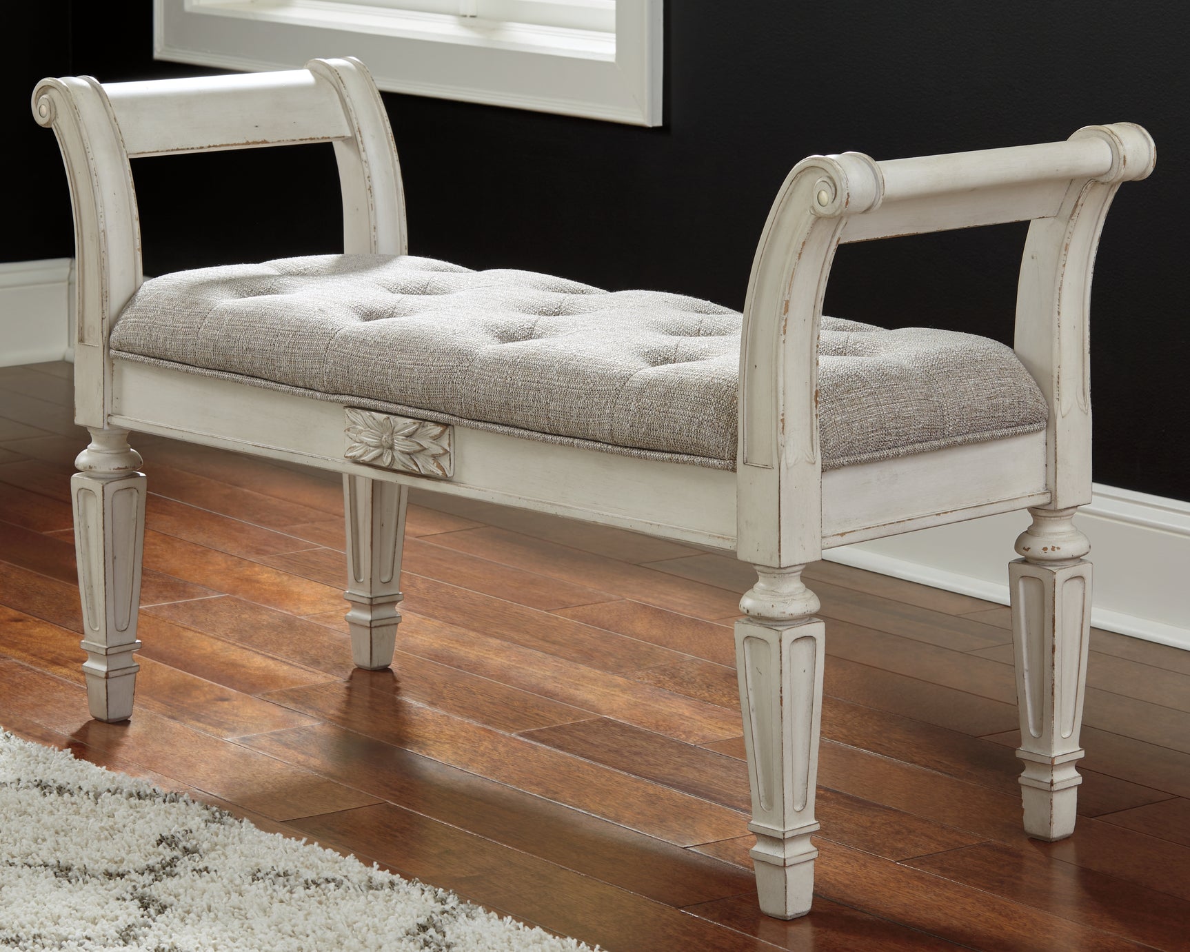 Tampa Furniture Outlet - Ashley Furniture - Realyn Accent Bench - Accent Bench / Antique White / 46"W x 16"D x 26"H - A3000157