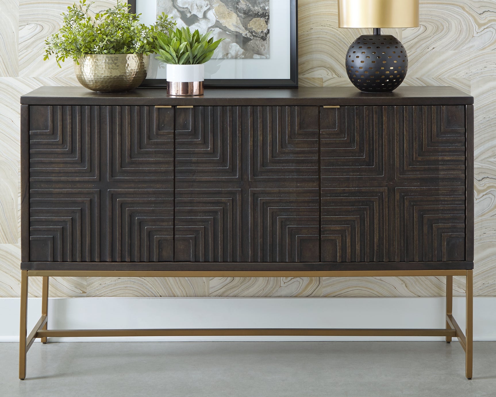 Tampa Furniture Outlet - Ashley Furniture - Elinmore Accent Cabinet - Accent Cabinet / Brown/Gold Finish - A4000316