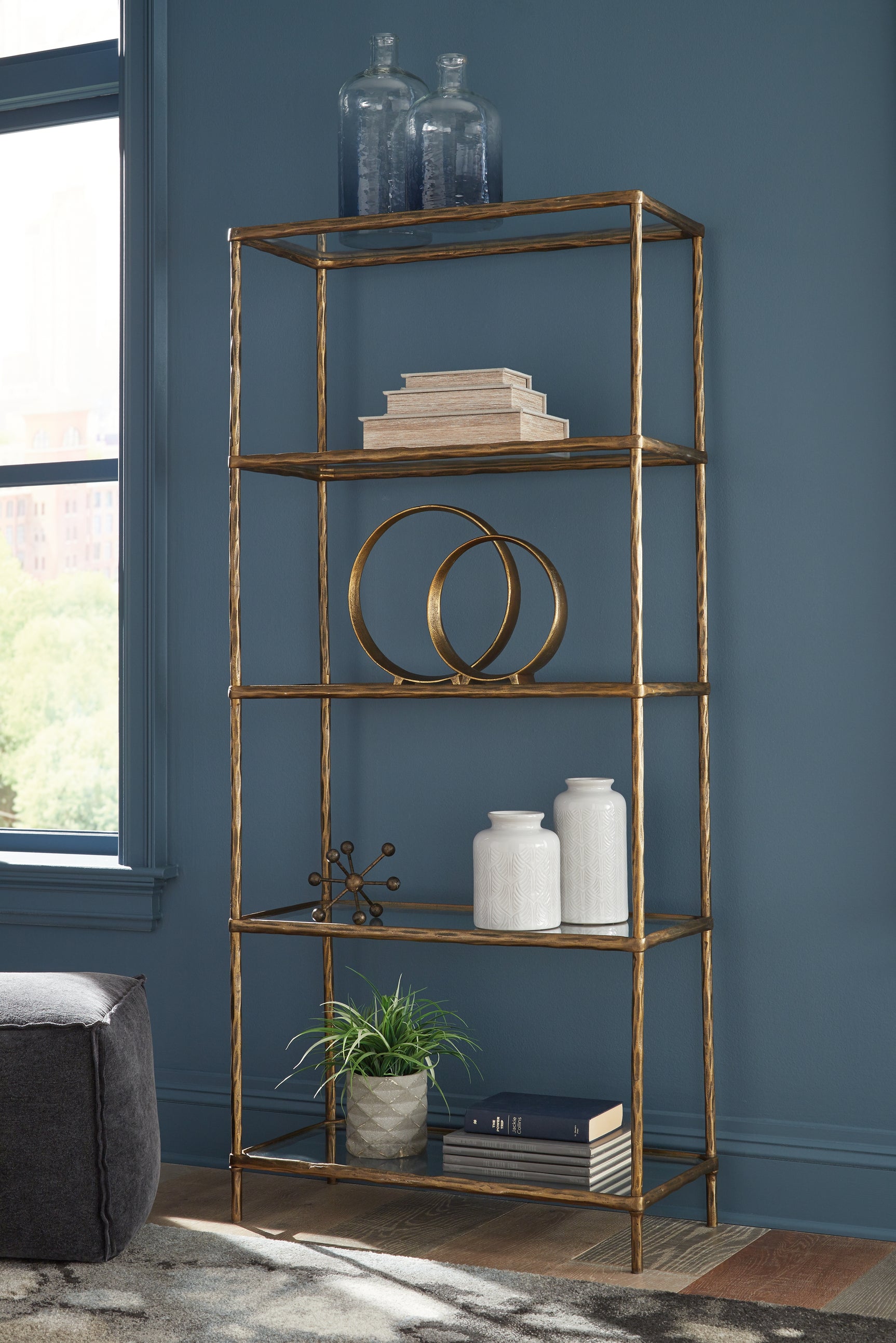 Tampa Furniture Outlet - Ashley Furniture - Ryandale Bookcase - Bookcase / Antique Brass Finish - A4000441
