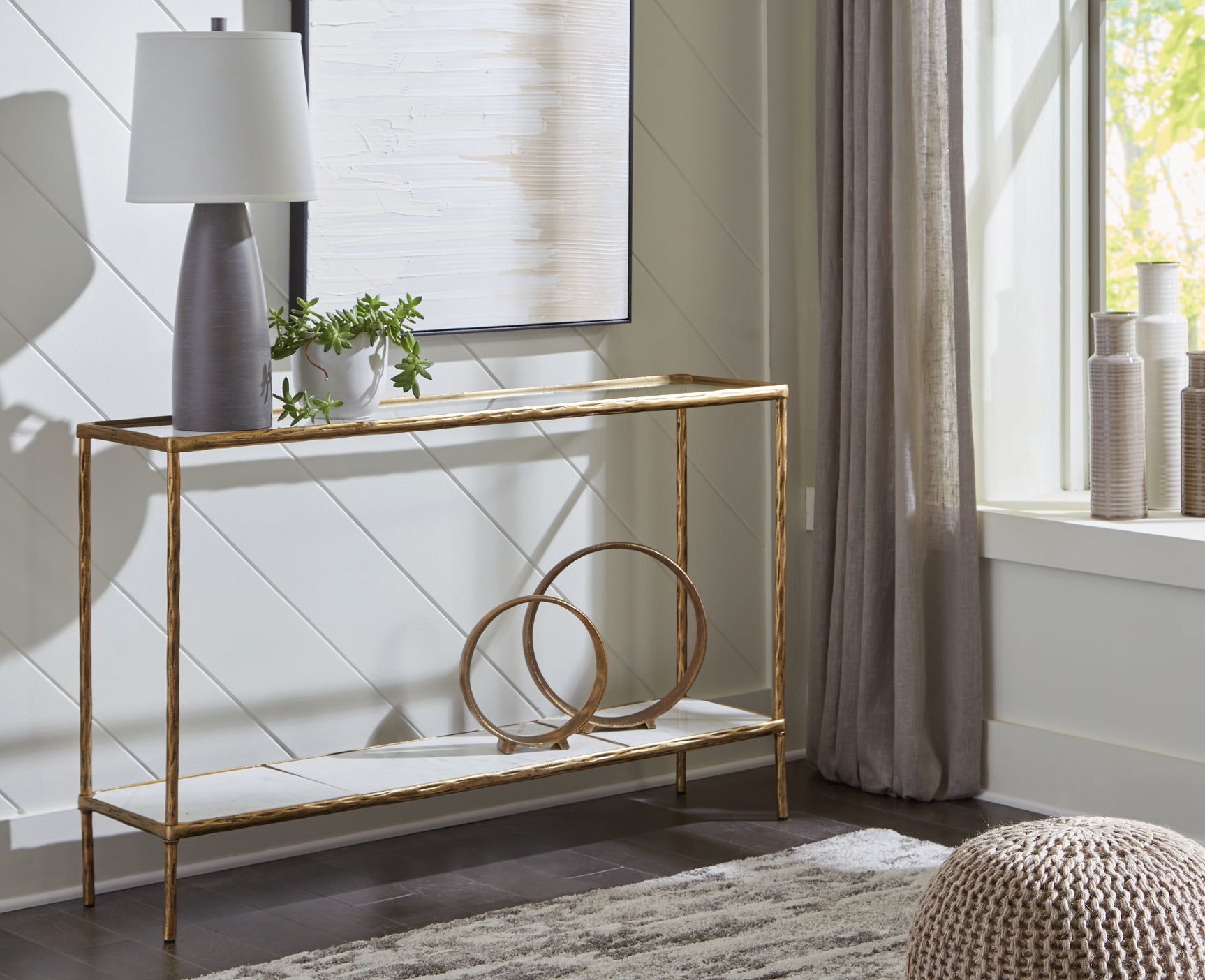 Tampa Furniture Outlet - Ashley Furniture - Ryandale Console Sofa Table - Console Sofa Table / Antique Brass Finish - A4000443