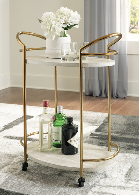 Tampa Furniture Outlet - Ashley Furniture - Tarica Bar Cart - Bar Cart / Cream/Gold Finish - A4000502