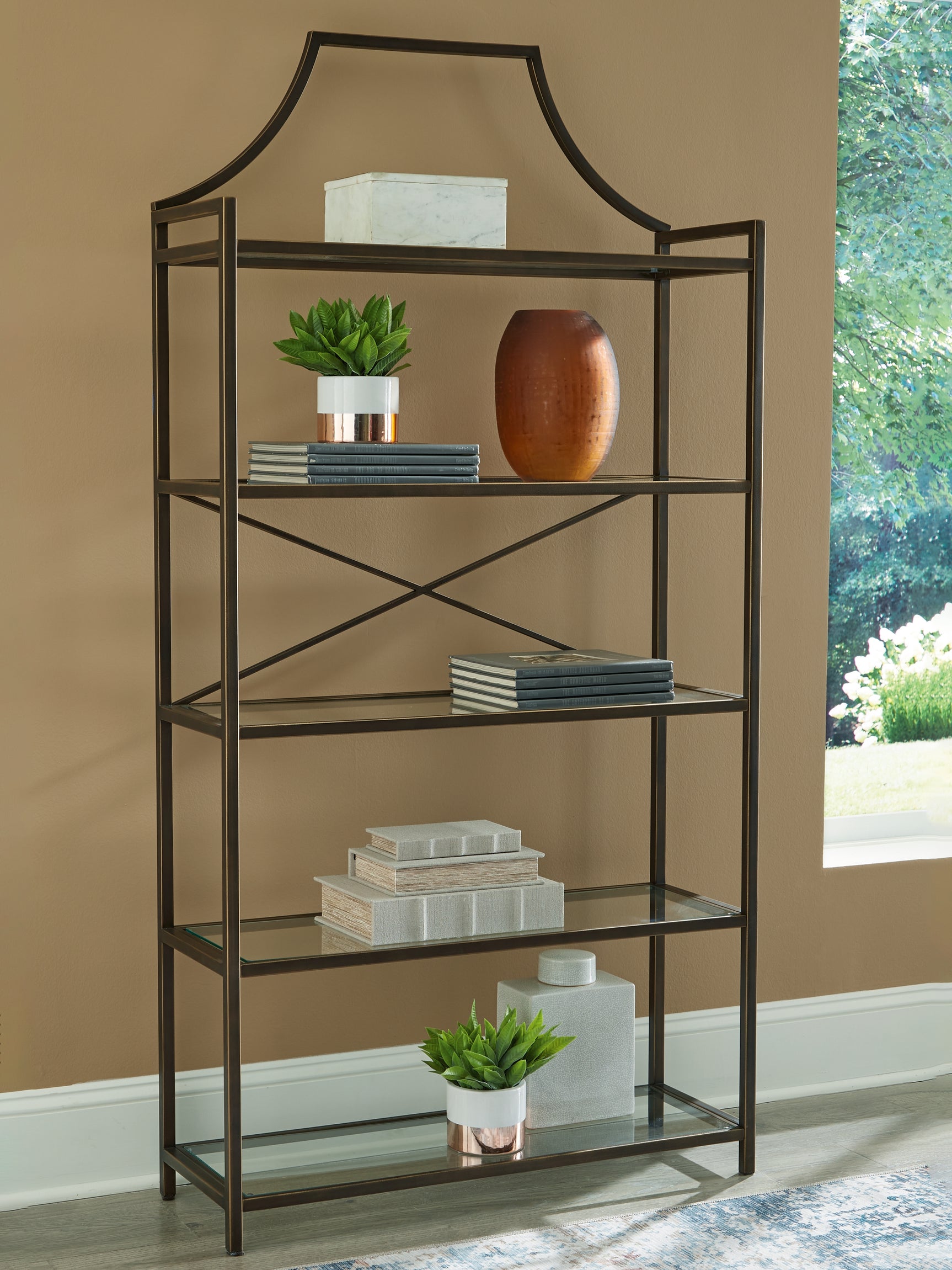 Tampa Furniture Outlet - Ashley Furniture - Bernonly Bookcase - Bookcase / Antique Bronze Finish - A4000556