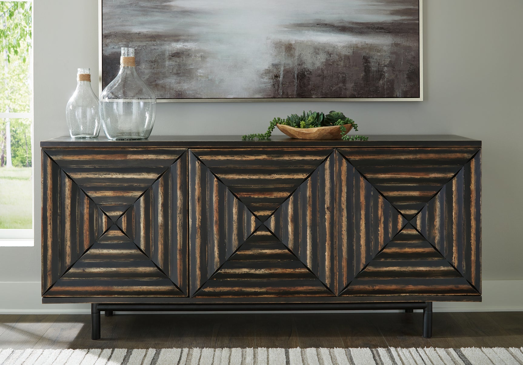 Tampa Furniture Outlet - Ashley Furniture - Fair Ridge Accent Cabinet - Accent Cabinet / Distressed Black - A4000573