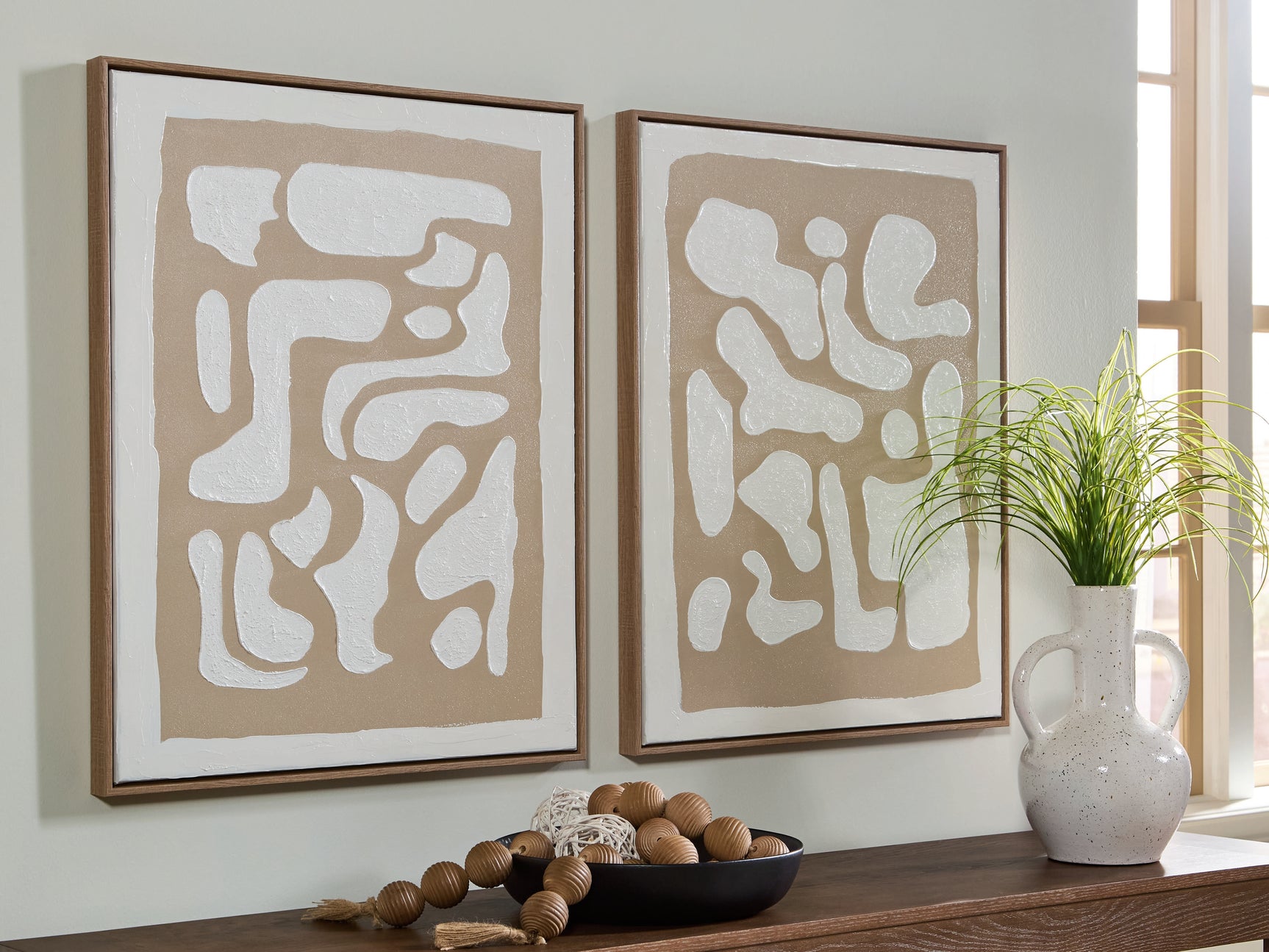 Tampa Furniture Outlet - Ashley Furniture - Waldett Wall Decor - Wall Art Set (Set of 2) / Beige/White - A8000503