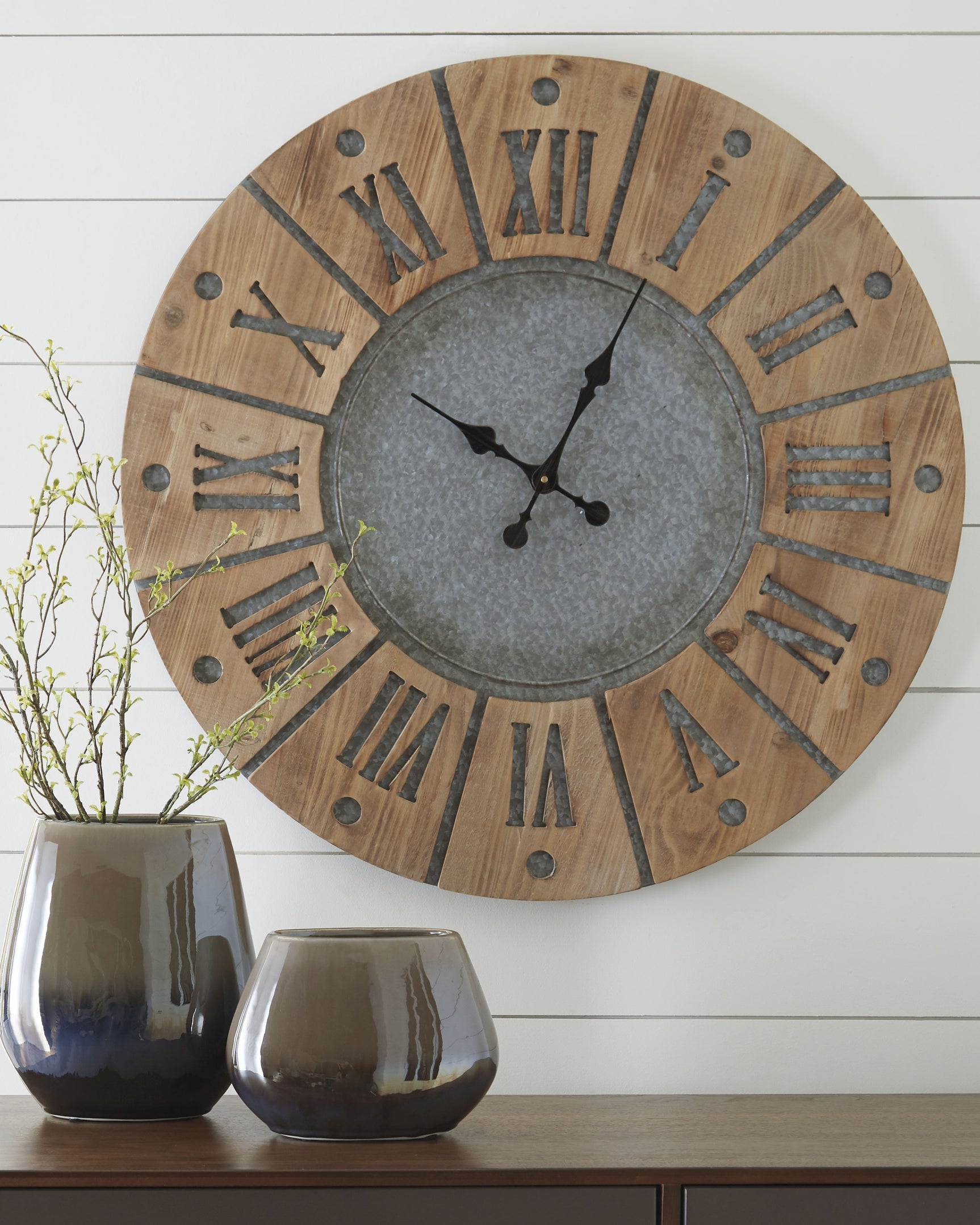 Tampa Furniture Outlet - Ashley Furniture - Payson Wall Decor - Wall Clock / Antique Gray/Natural - A8010076