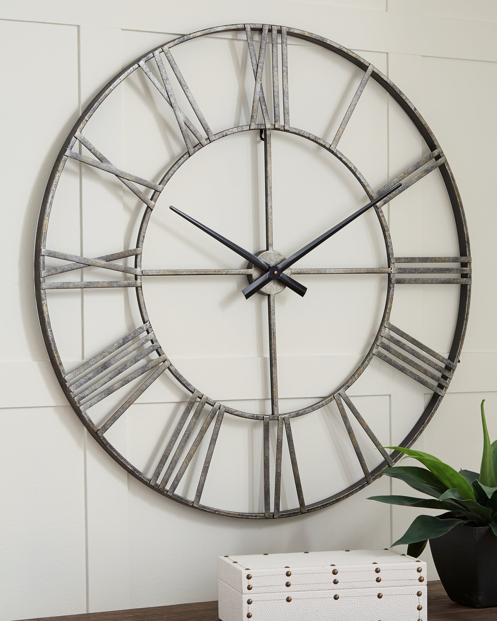 Tampa Furniture Outlet - Ashley Furniture - Paquita Wall Decor - Wall Clock / Antique Silver - A8010237