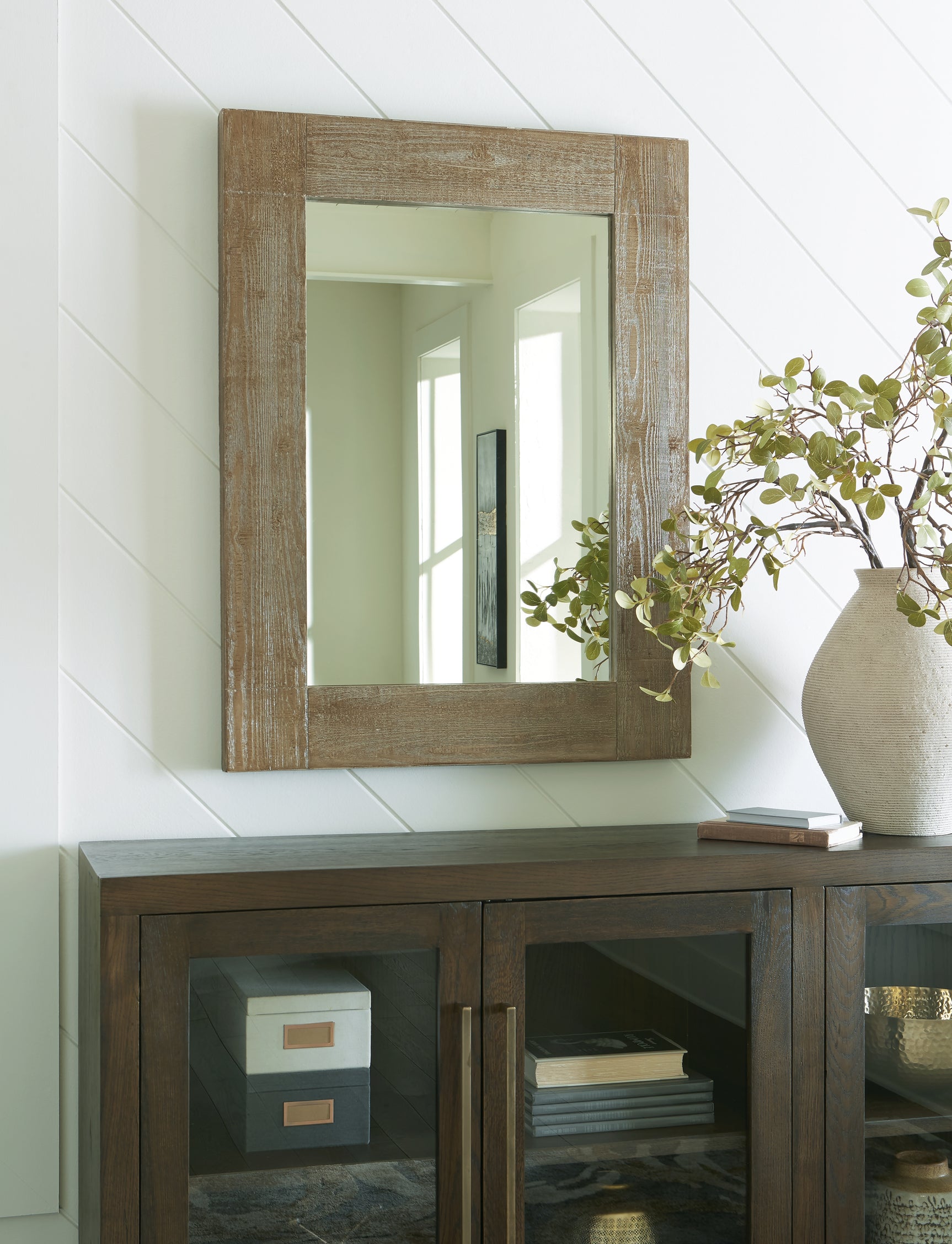 Tampa Furniture Outlet - Ashley Furniture - Waltleigh Mirror - Floor Mirror / Distressed Brown - A8010278