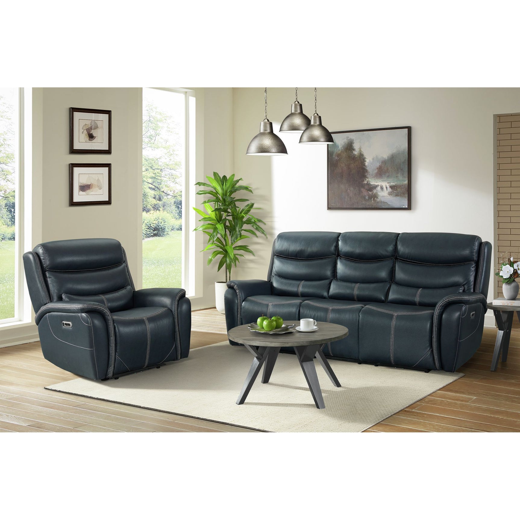 Aruba Power Motion Sofa with Power Headrest in Pebble Navy - Tampa Furniture Outlet