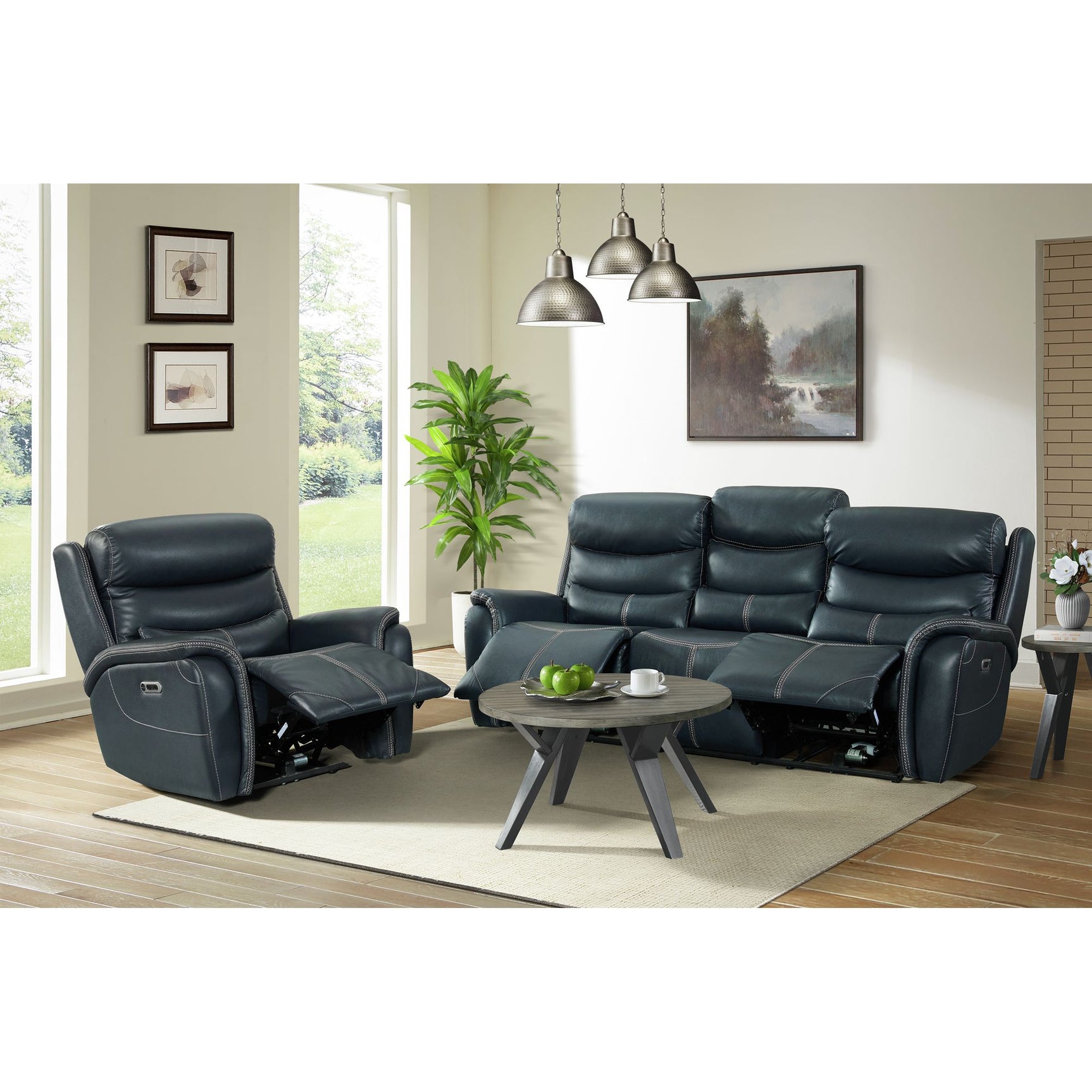 Aruba Power Motion Sofa with Power Headrest in Pebble Navy - Tampa Furniture Outlet
