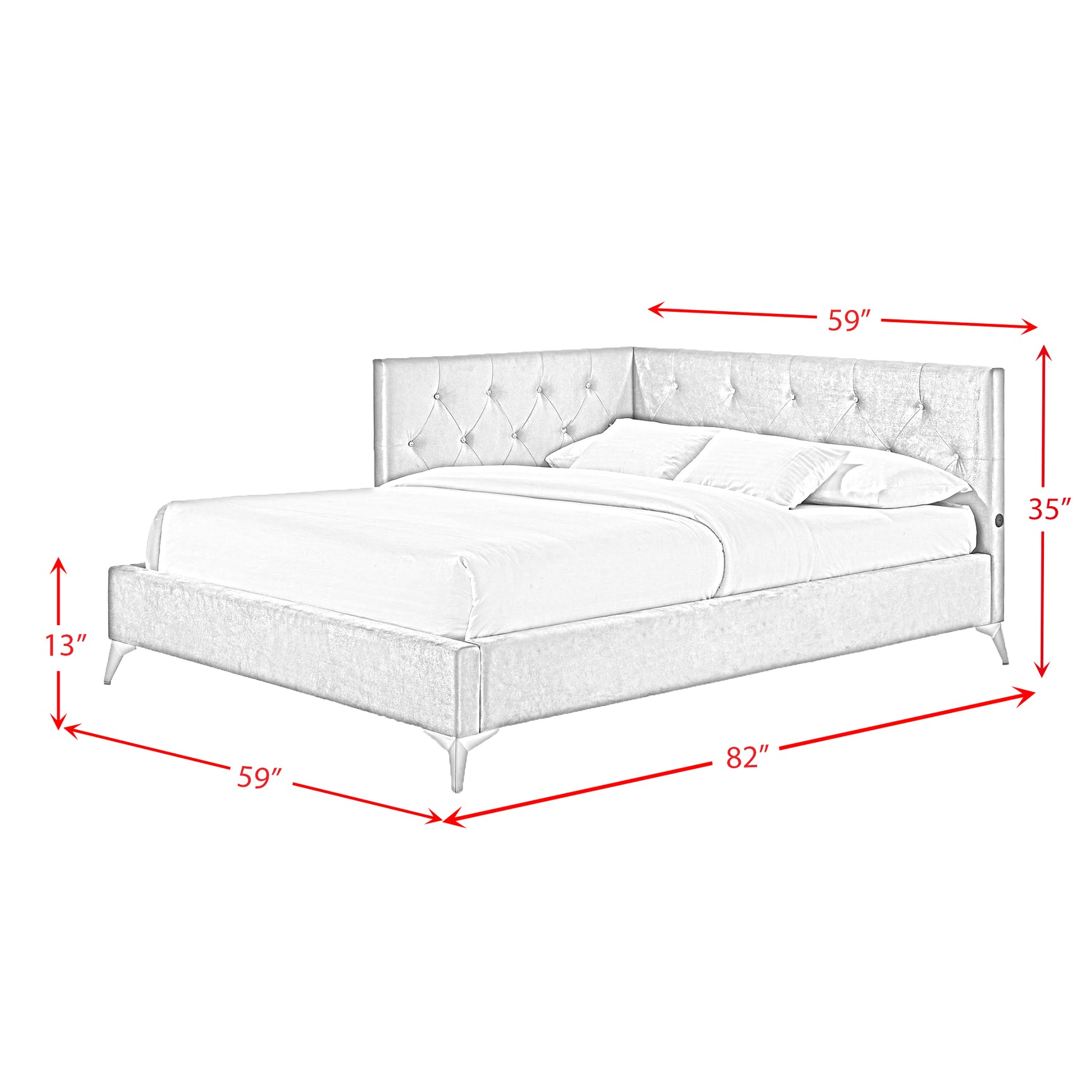 Amberley Full UPH Corner Bed with LED and USB in Grey - Tampa Furniture Outlet