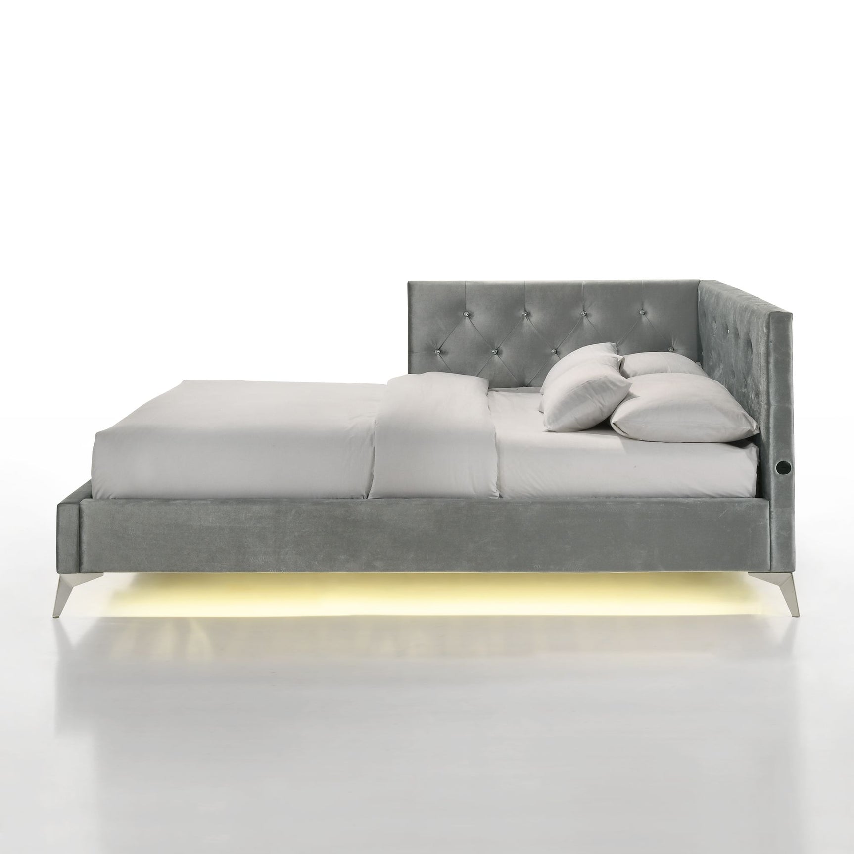 Amberley Full UPH Corner Bed with LED and USB in Grey - Tampa Furniture Outlet