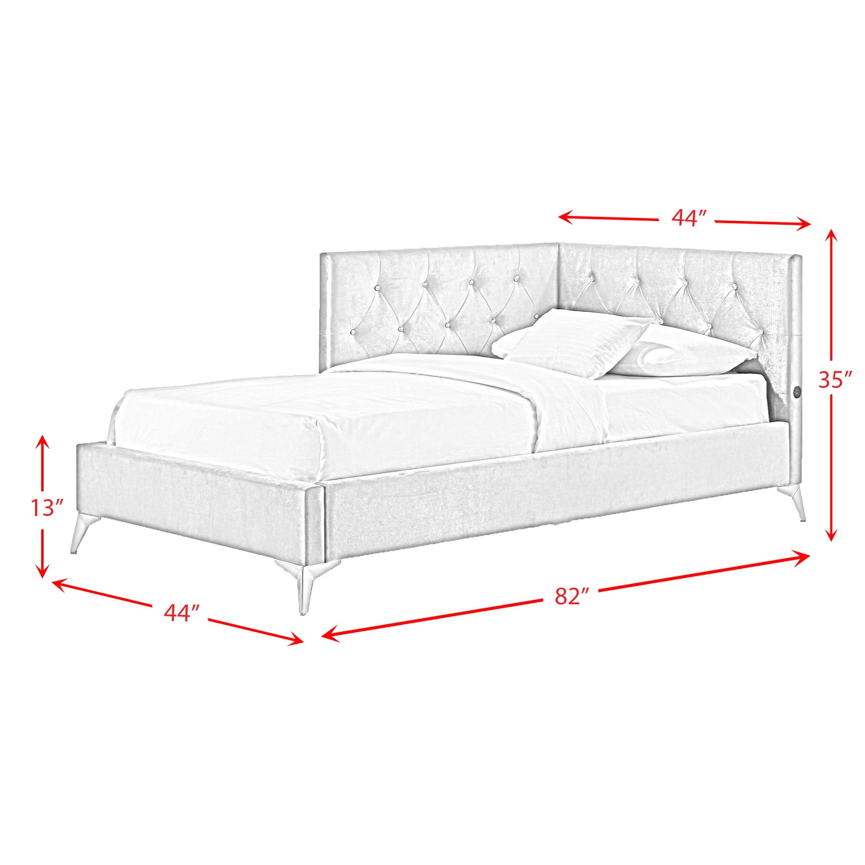 Amberley Twin UPH Corner Bed with LED and USB in Grey - Tampa Furniture Outlet
